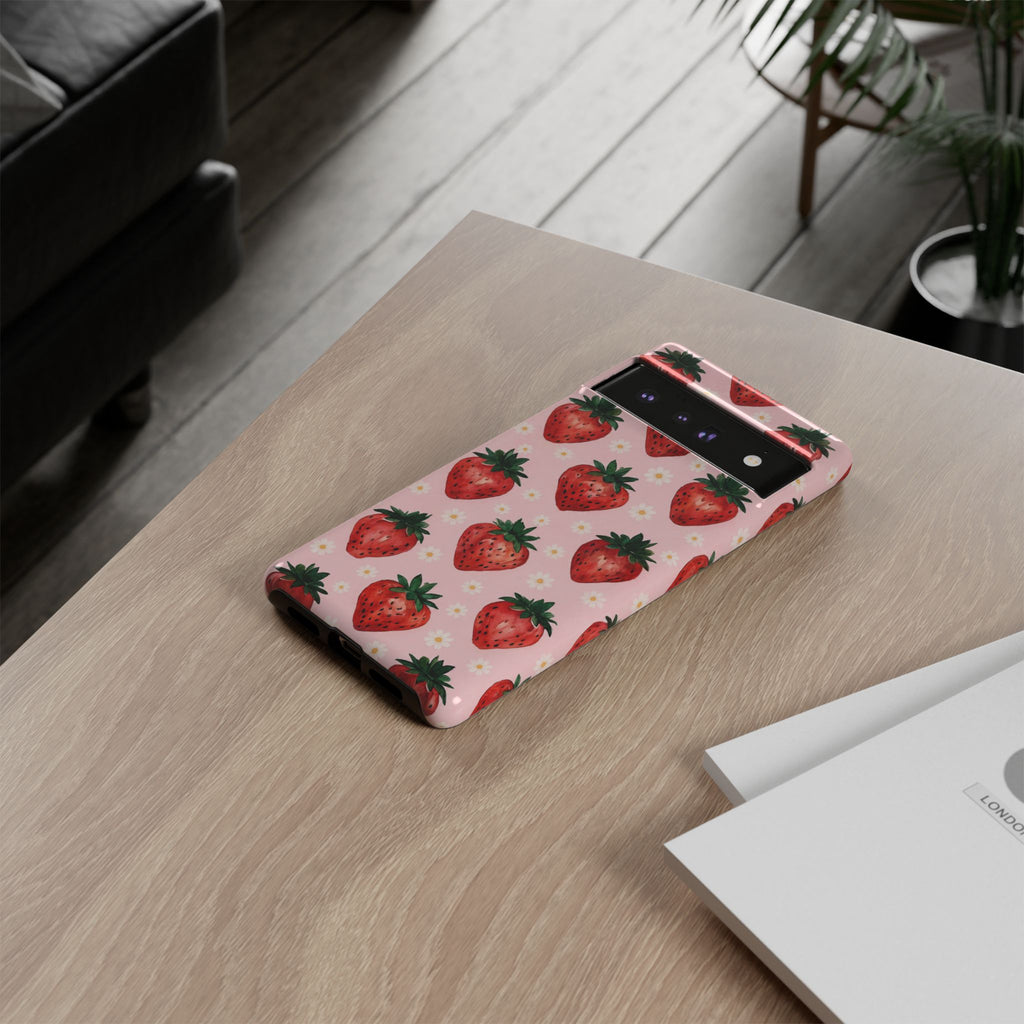 Strawberry Pattern Tough Case — Cute Pink Fruit Phone Case