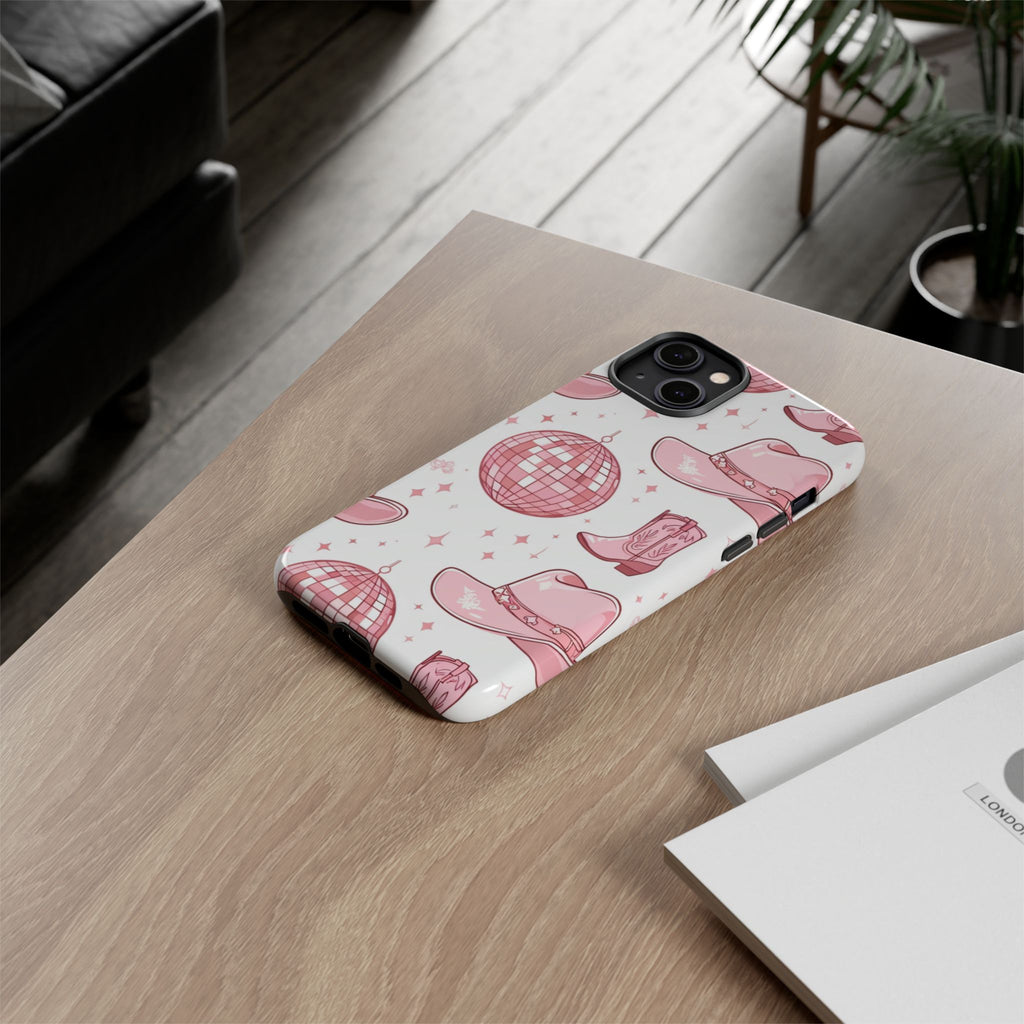 Pink Cowboy Boots & Disco Balls Tough Phone Case
