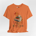 Fall Homeschool T‑Shirt – “Falling into Homeschool” Autumn Books & Coffee Tee