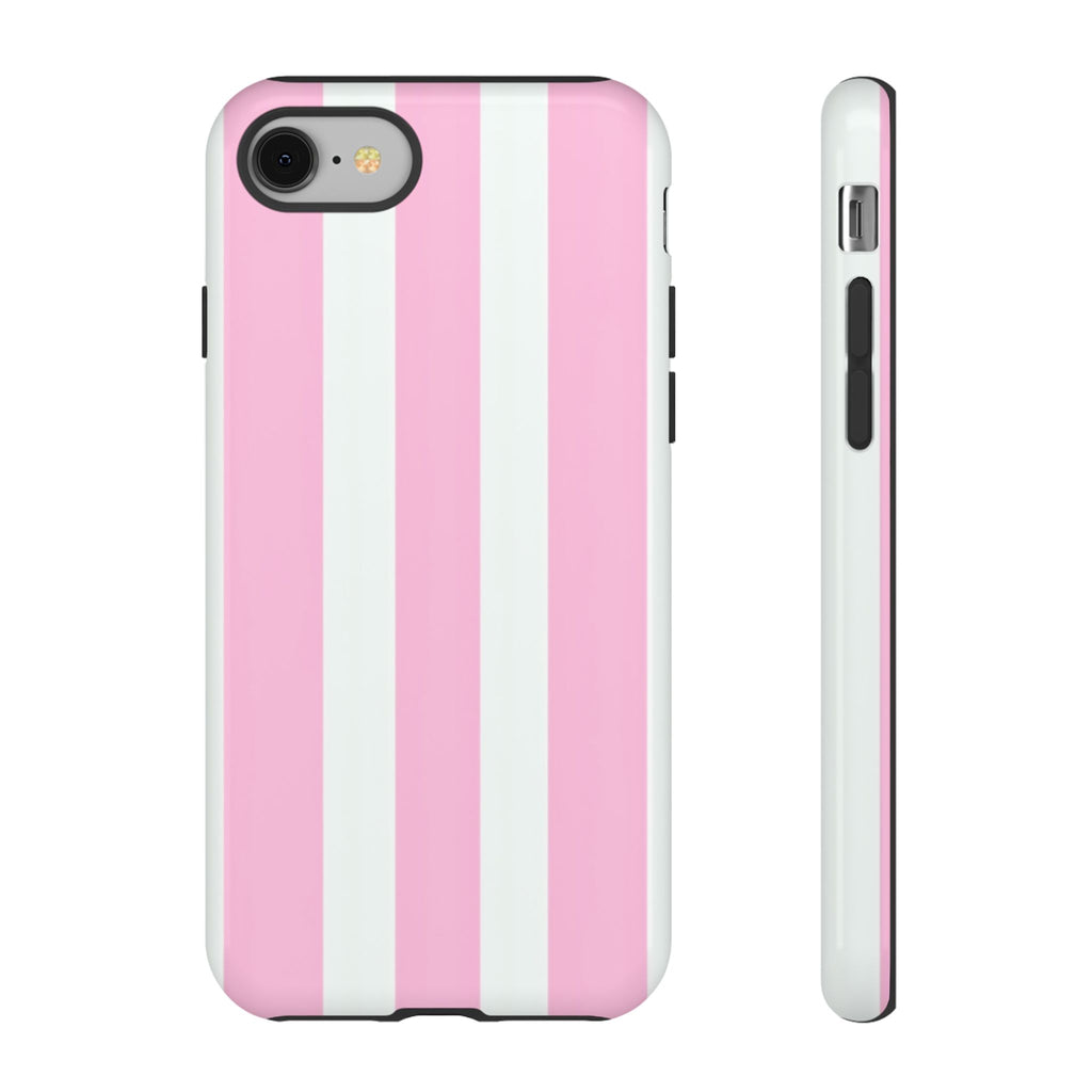 Pink & White Striped Tough Phone Case — Durable Protective Phone Cover