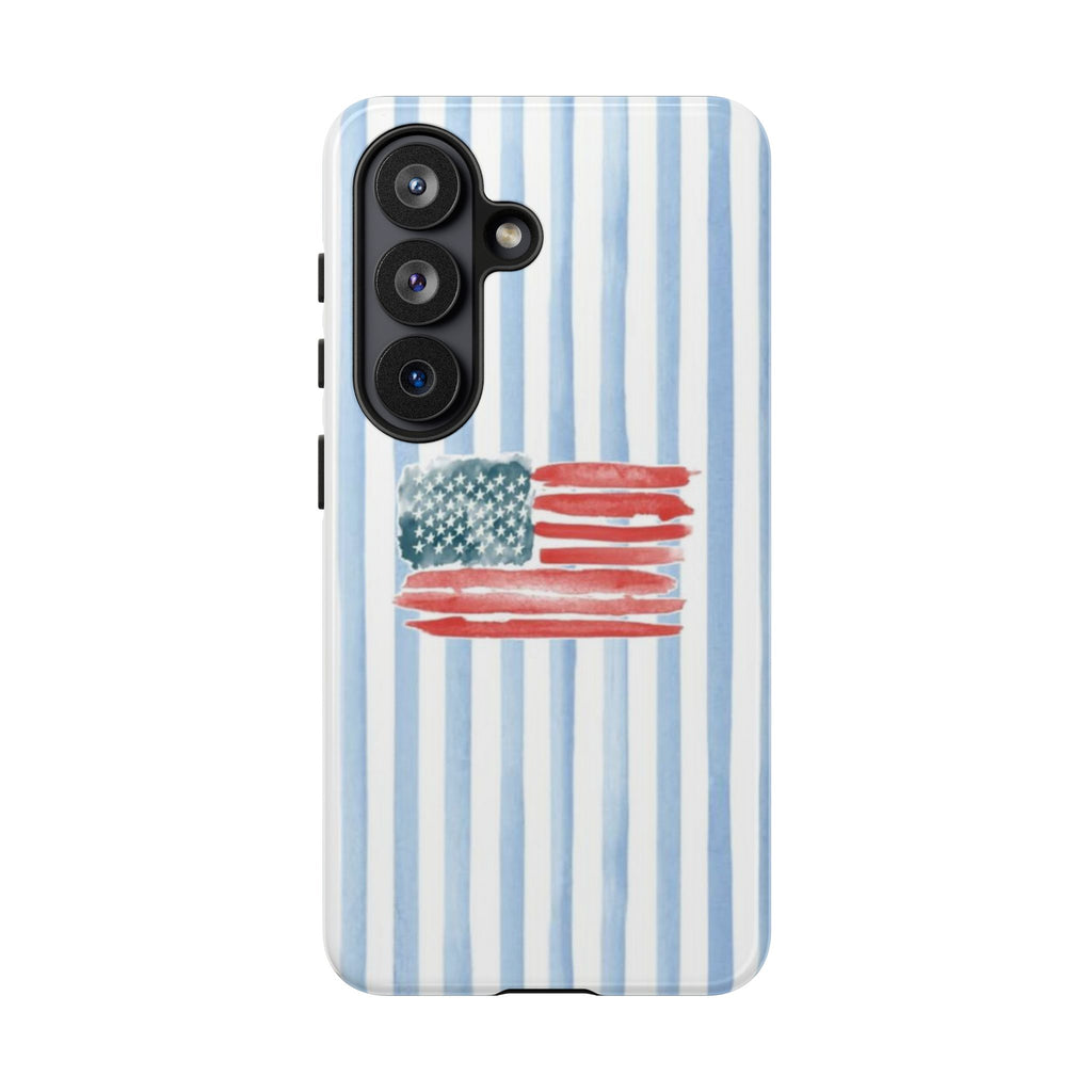 American Flag Watercolor Phone Case - Blue Stripe Tough Case