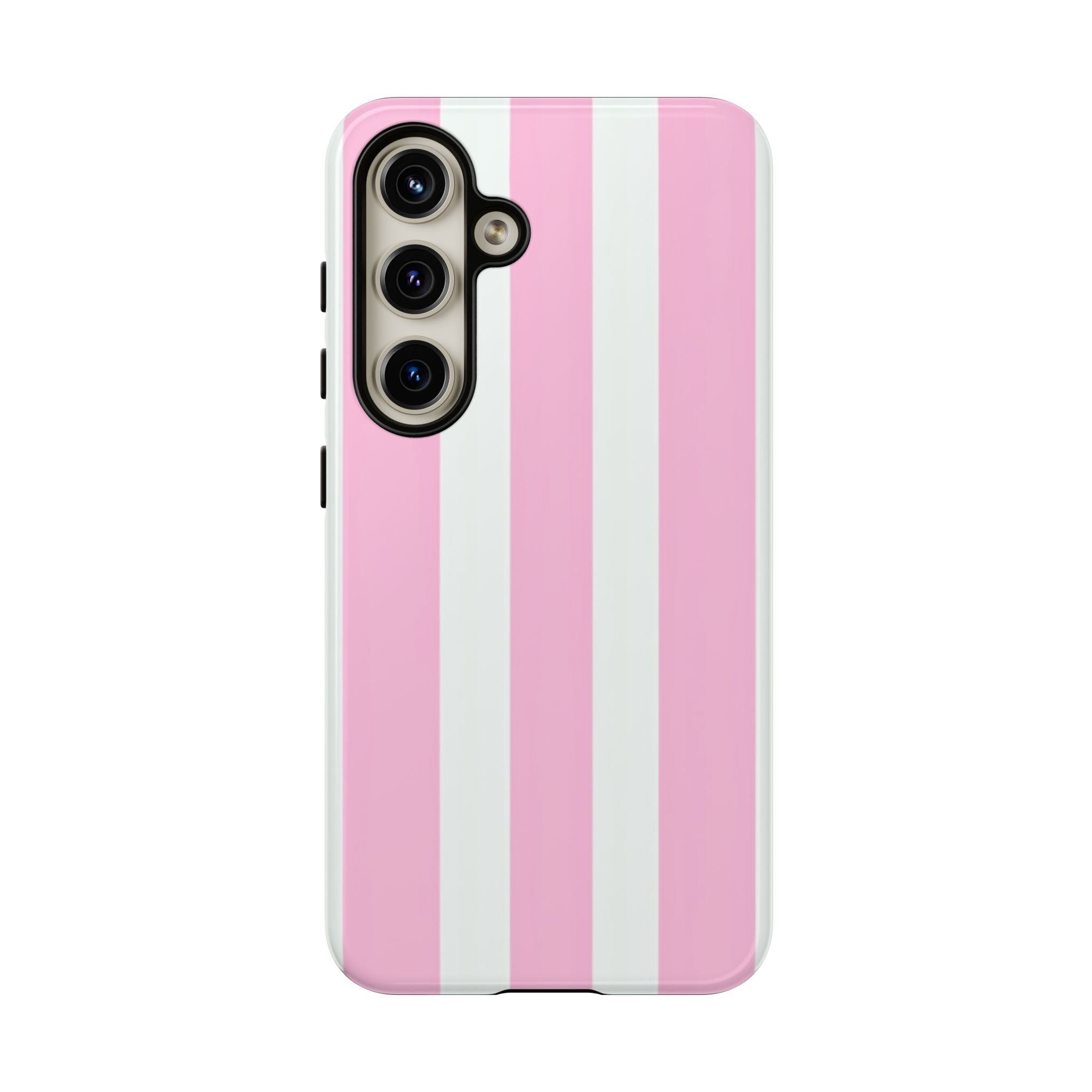 Pink & White Striped Tough Phone Case — Durable Protective Phone Cover