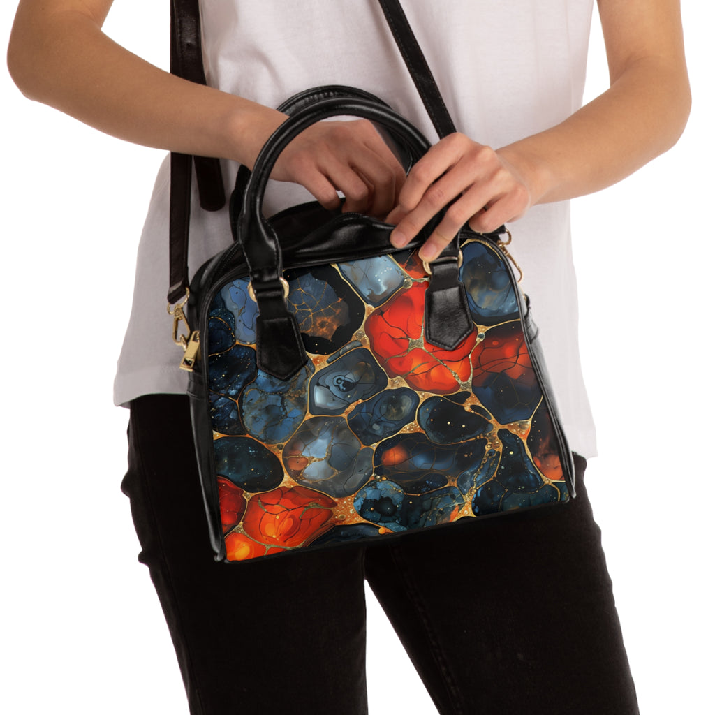 Abstract Pebble Pattern Shoulder Handbag