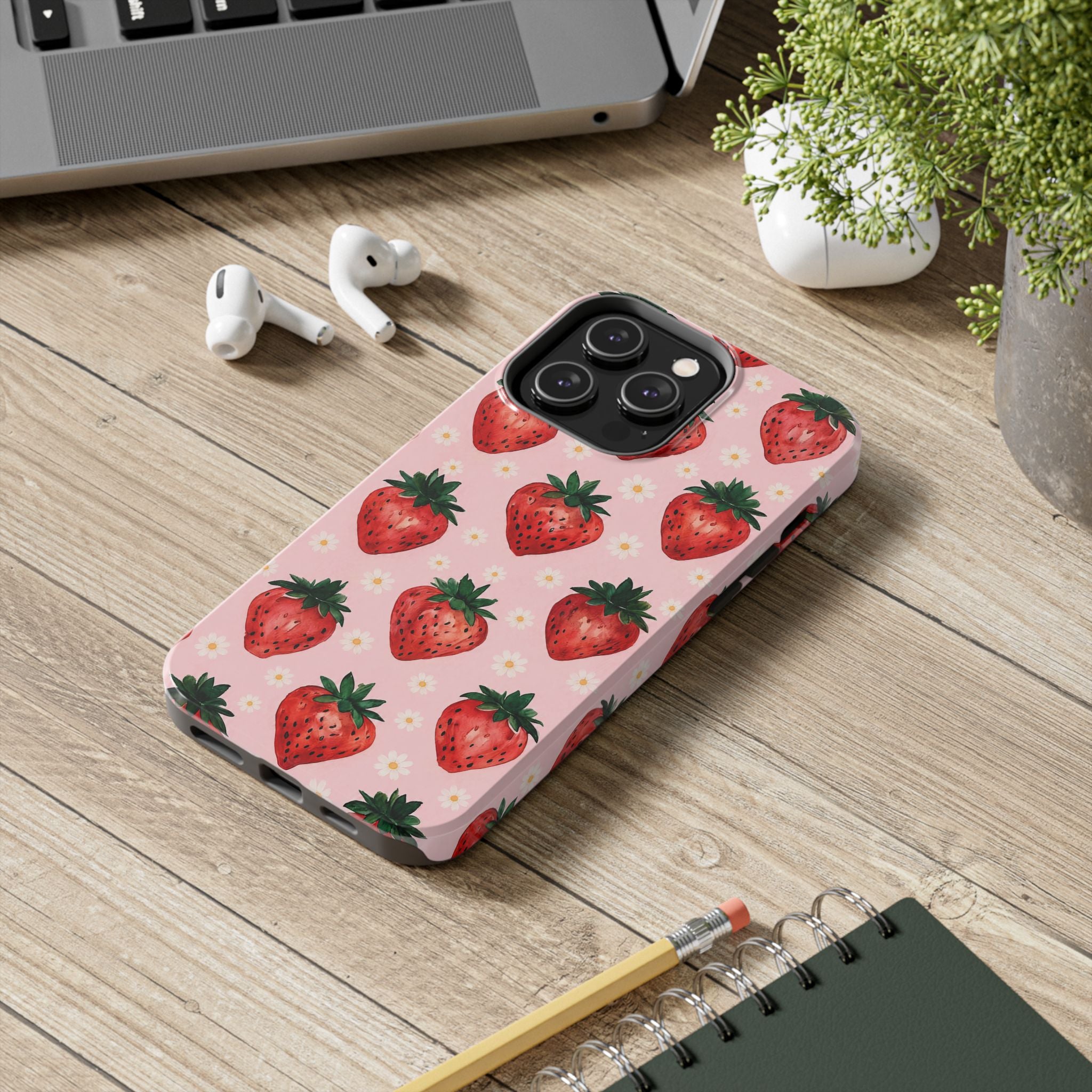 Strawberry Pattern Tough Phone Case — Cute Pink Fruit iPhone/Android Protection