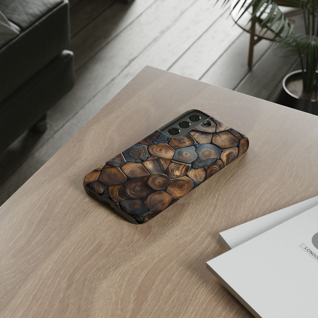 Wood Grain Hex Phone Case — Rustic Geometric iPhone Protection