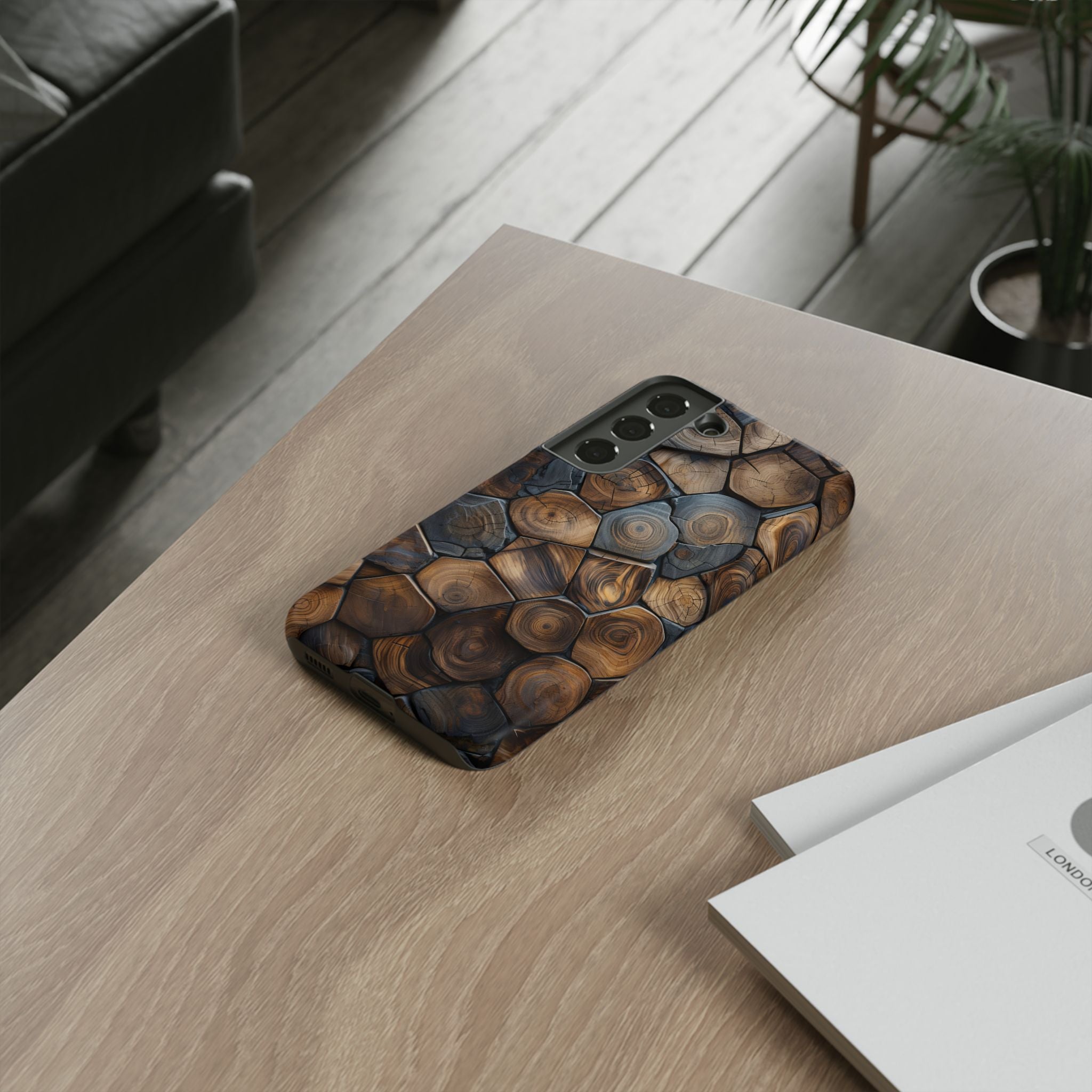 Wood Grain Hex Phone Case — Rustic Geometric iPhone Protection