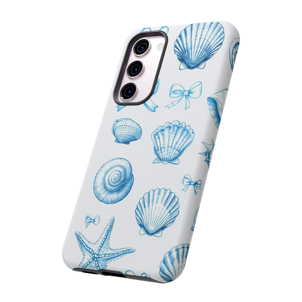Seaside Shells Phone Case — Blue Nautical Shell & Starfish Pattern