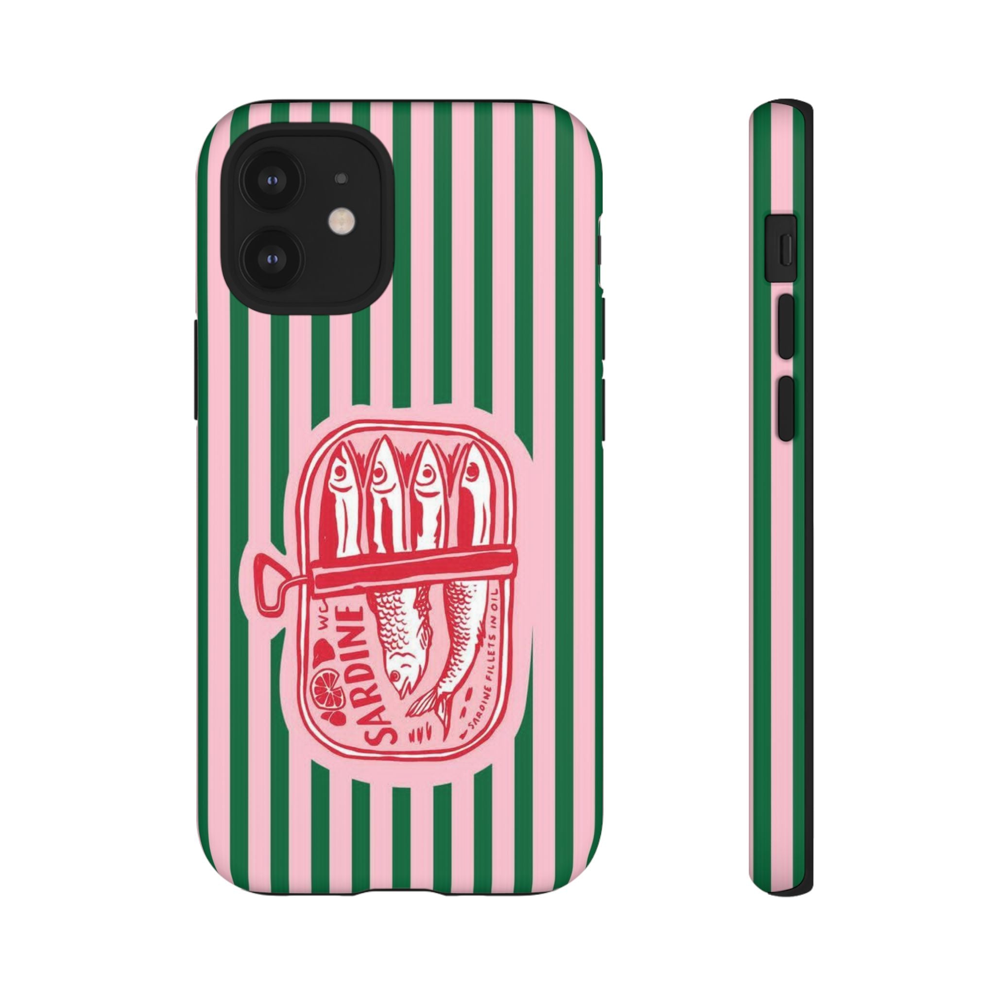Sardine Stripe Phone Case — Retro Pink & Green Nautical Protection