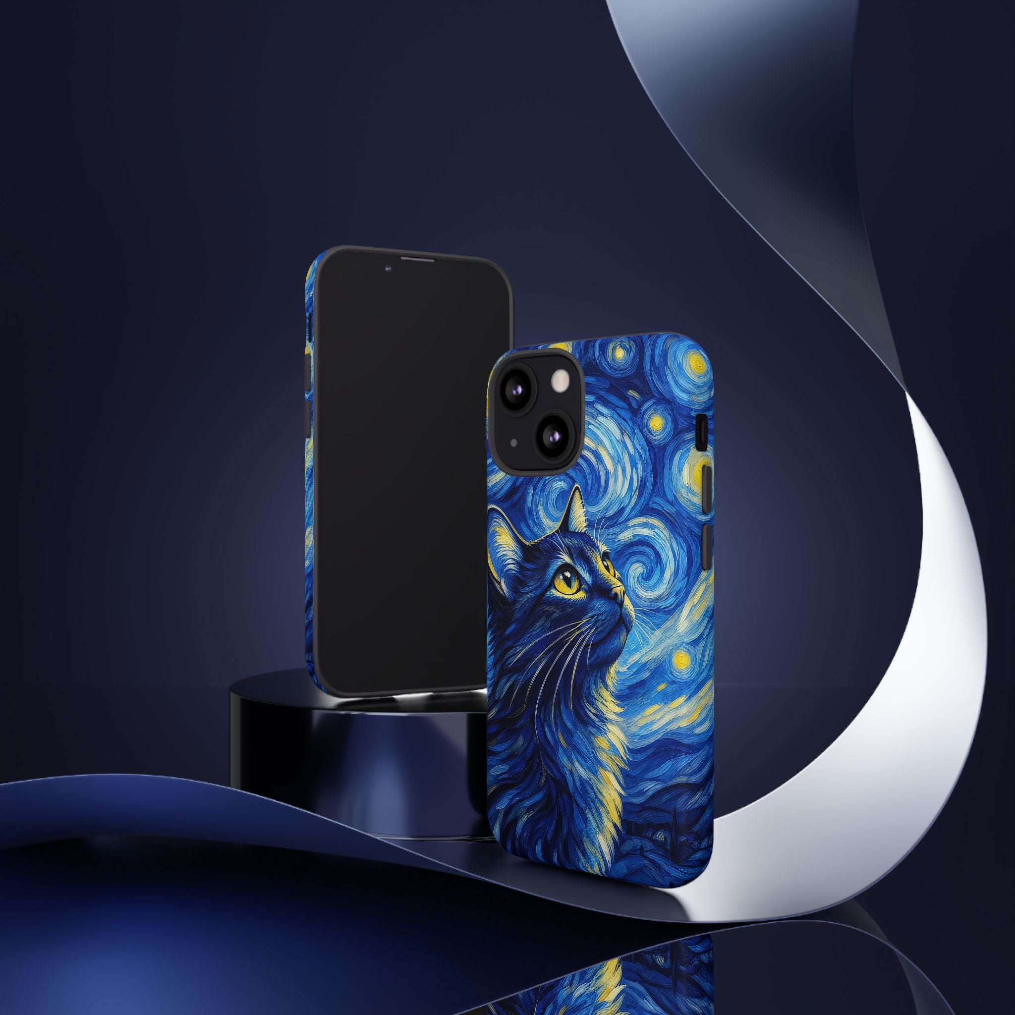 Starry Night Cat Phone Case — Van GoghStyle Blue Galaxy iPhone Cover