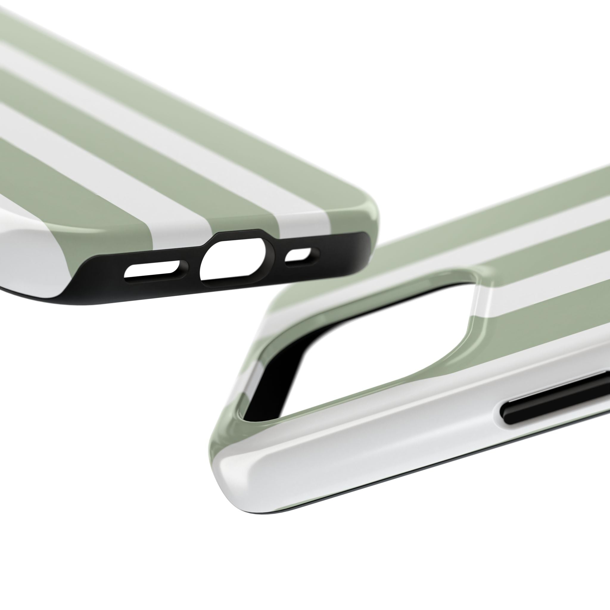 Sage & White Striped Tough Phone Case — Durable Protective Phone Cover
