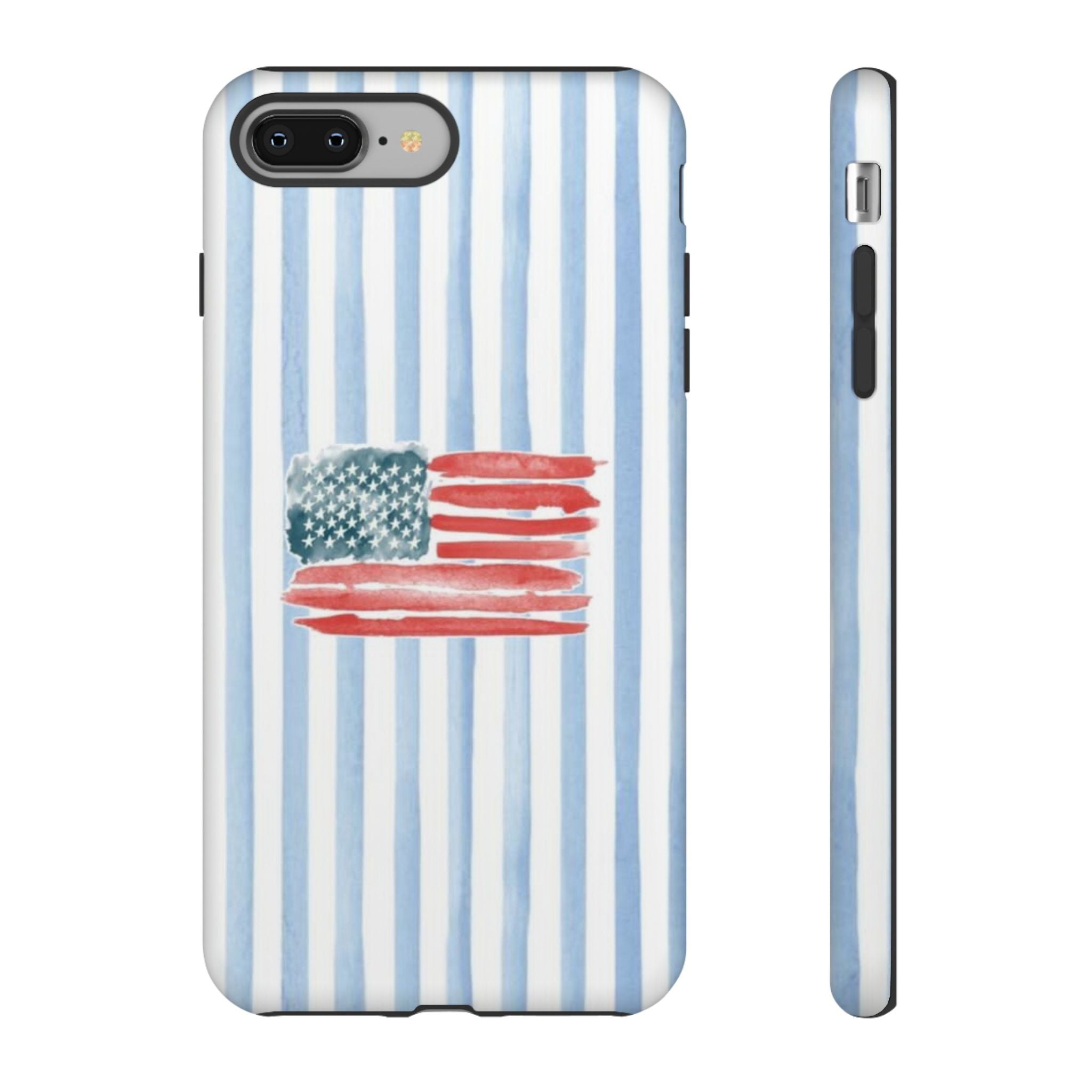 American Flag Watercolor Phone Case - Blue Stripe Tough Case