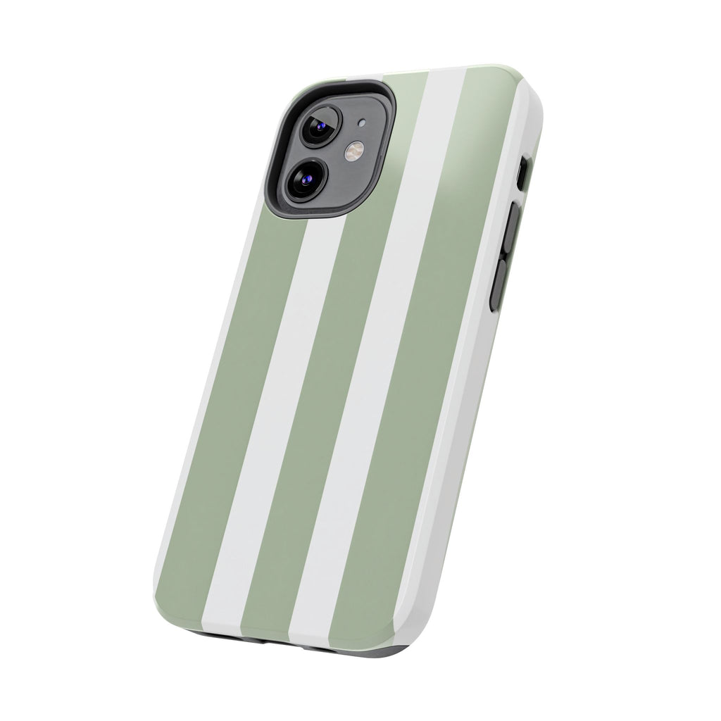 Sage & White Striped Tough Phone Case — Durable Protective Phone Cover