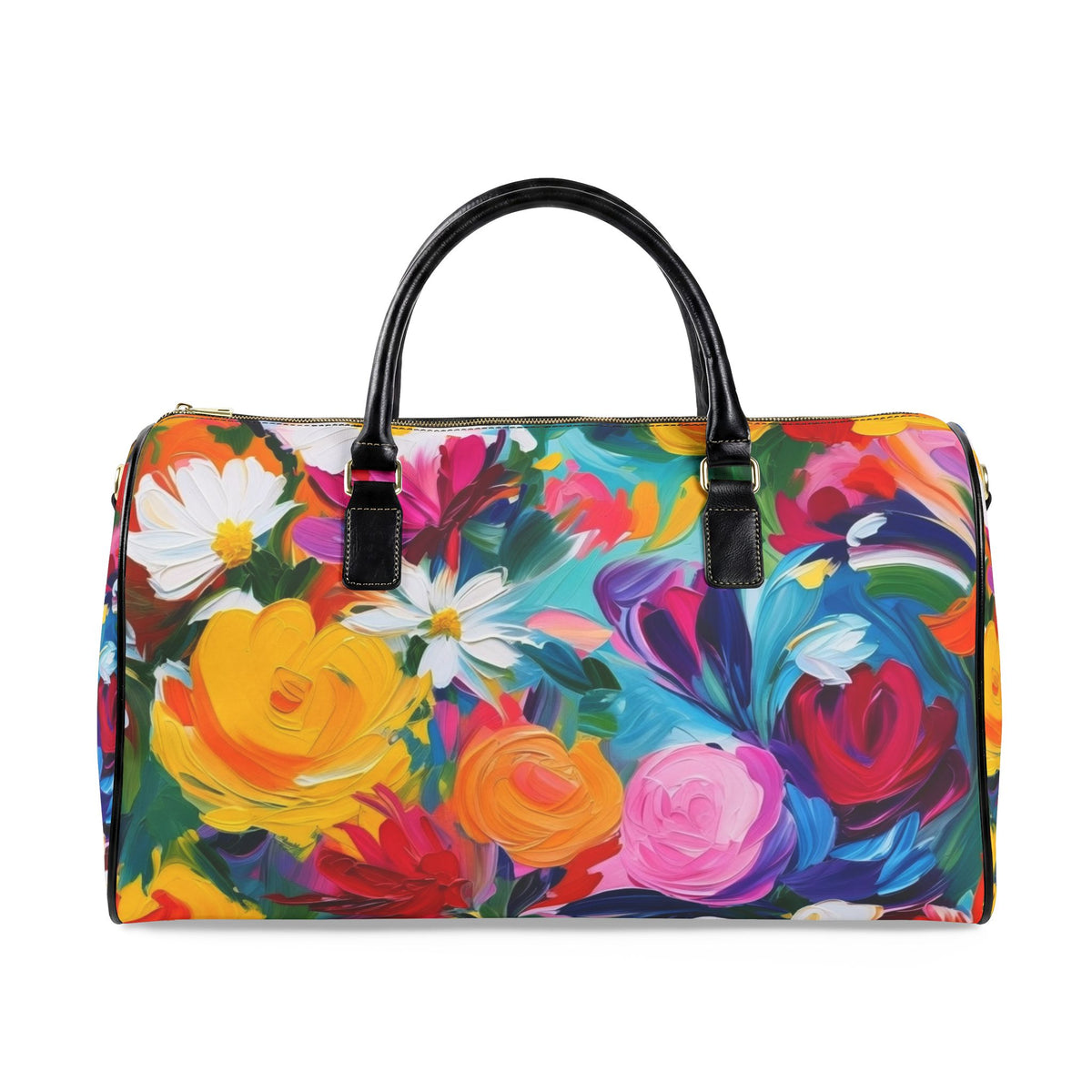 Colorful Floral Faux Leather Travel Bag