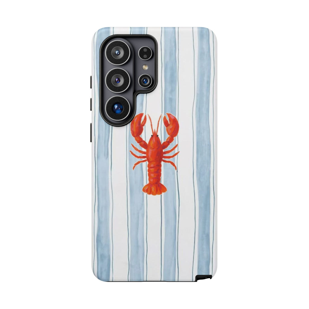 Lobster Stripe Phone Case — Nautical Blue & White Protective Cover