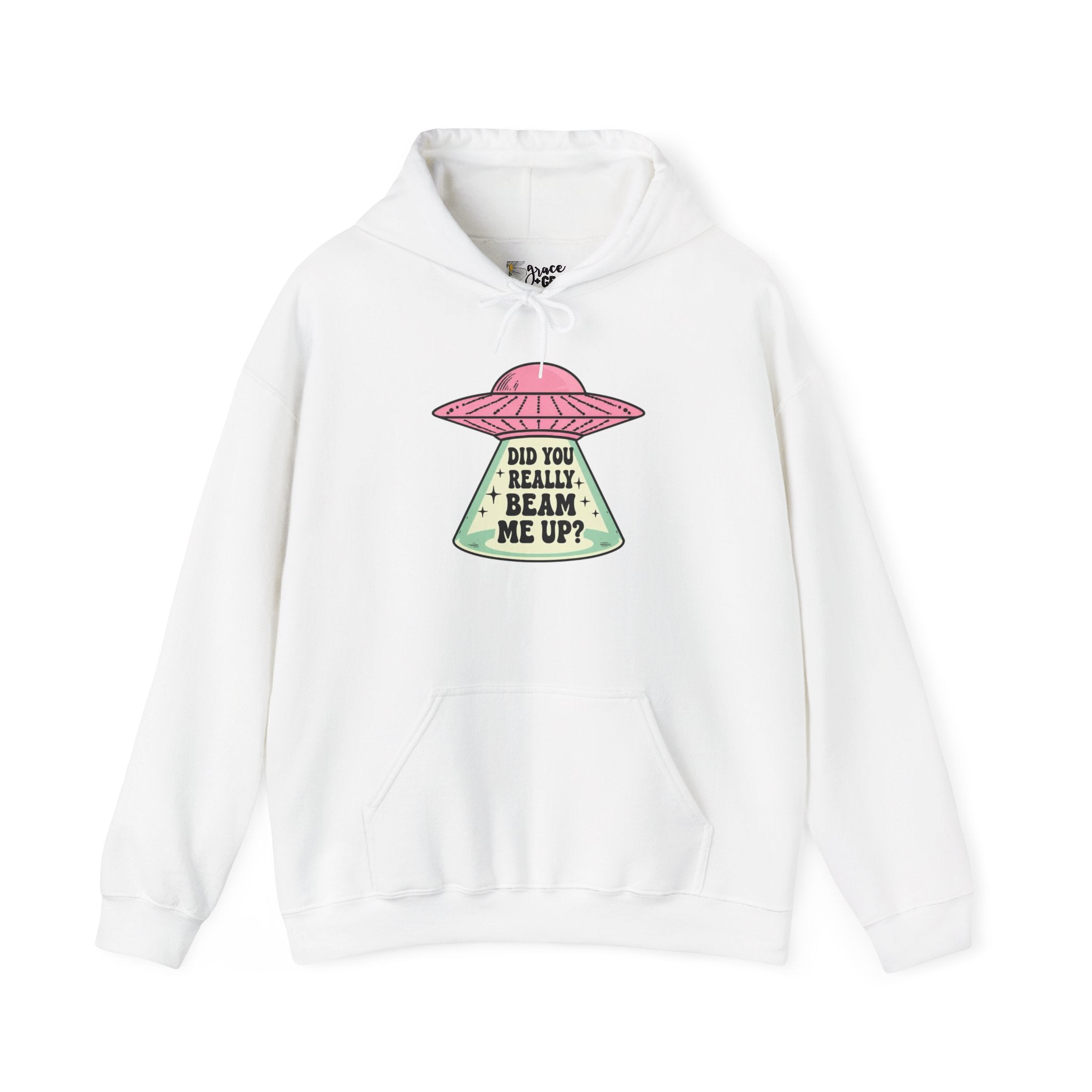 Alien UFO Hoodie — "Did You Really Beam Me Up?" Cute Retro Graphic Sweatshirt