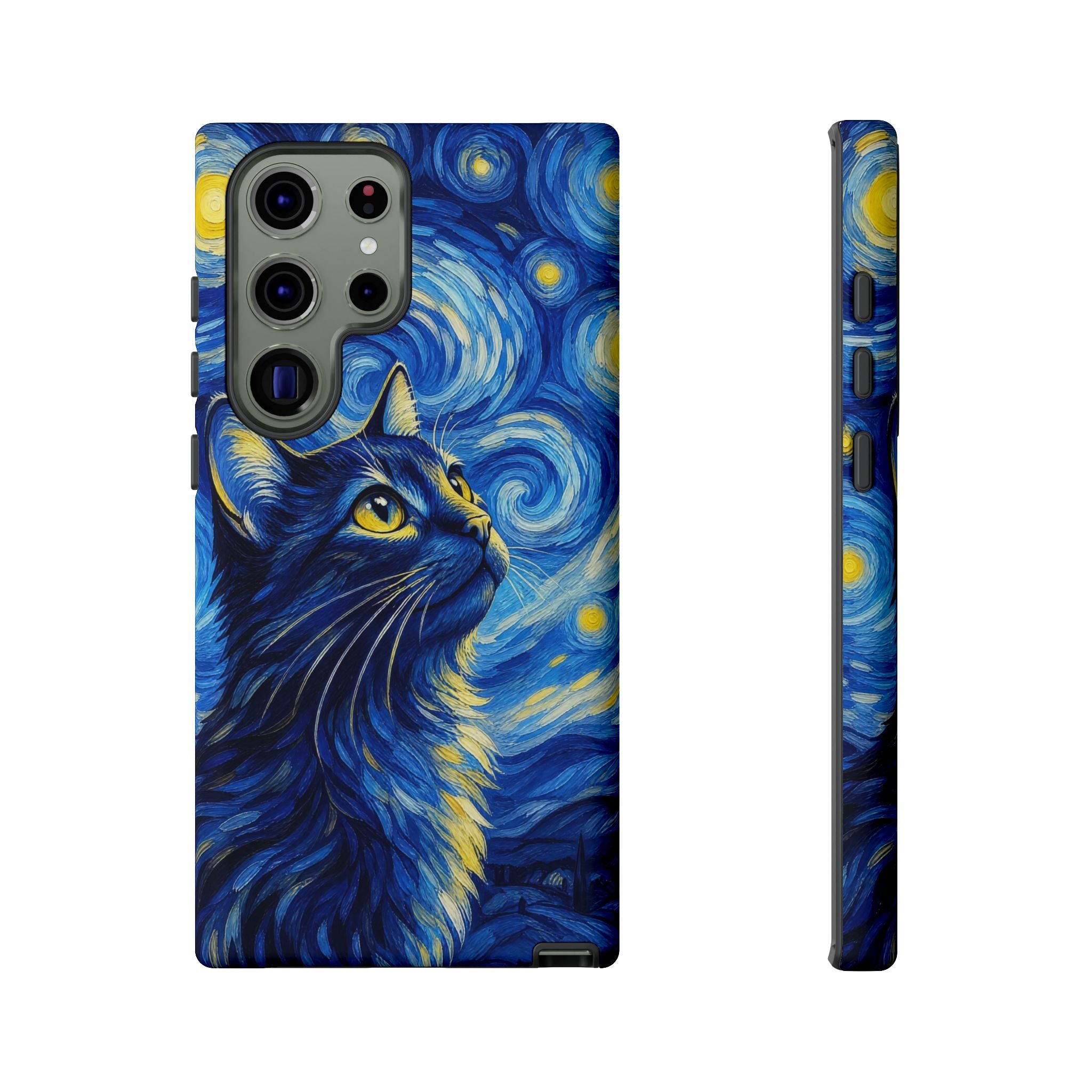 Starry Night Cat Phone Case — Van GoghStyle Blue Galaxy iPhone Cover