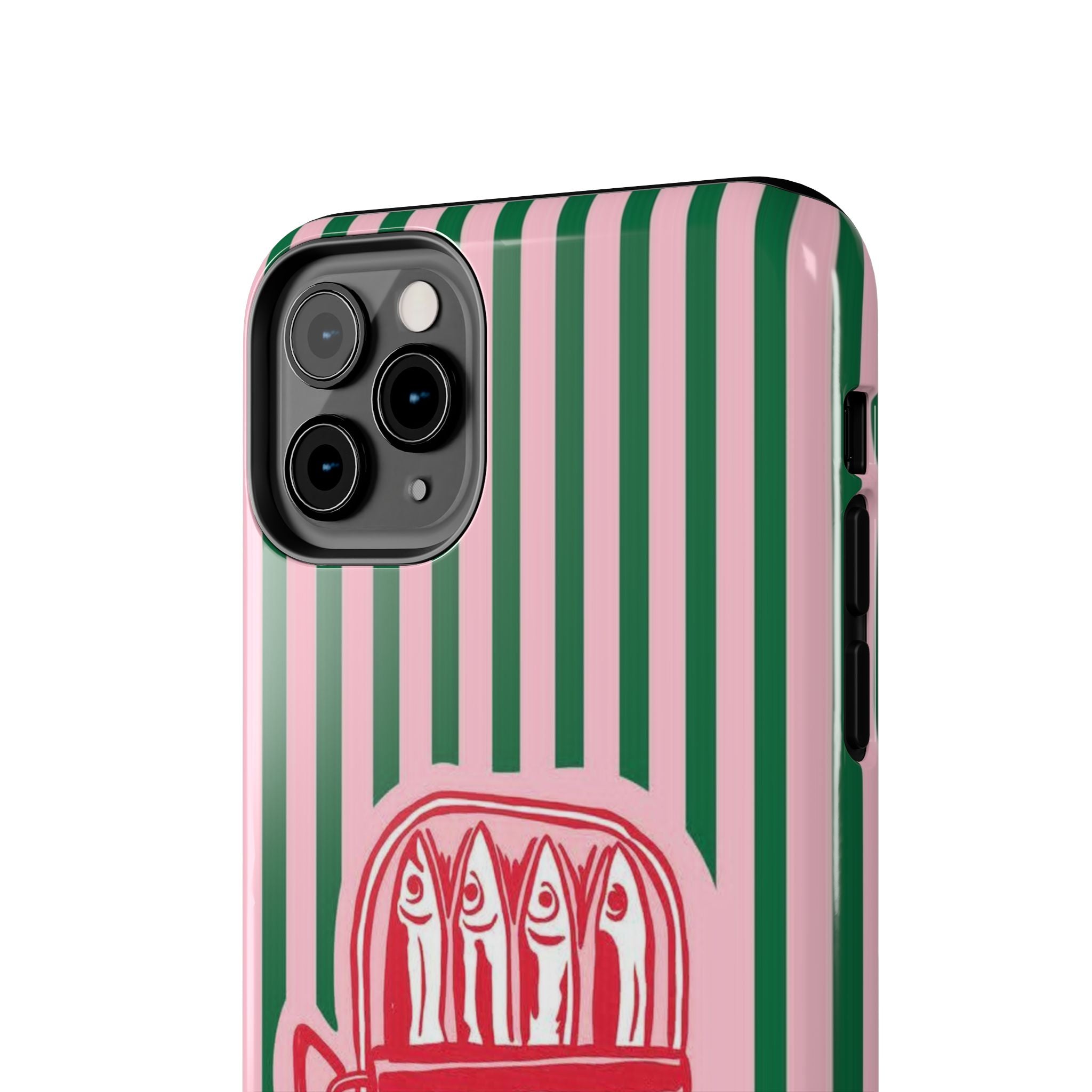 Sardine Stripes Tough Phone Case — Retro Pink & Green Protective Phone Cover