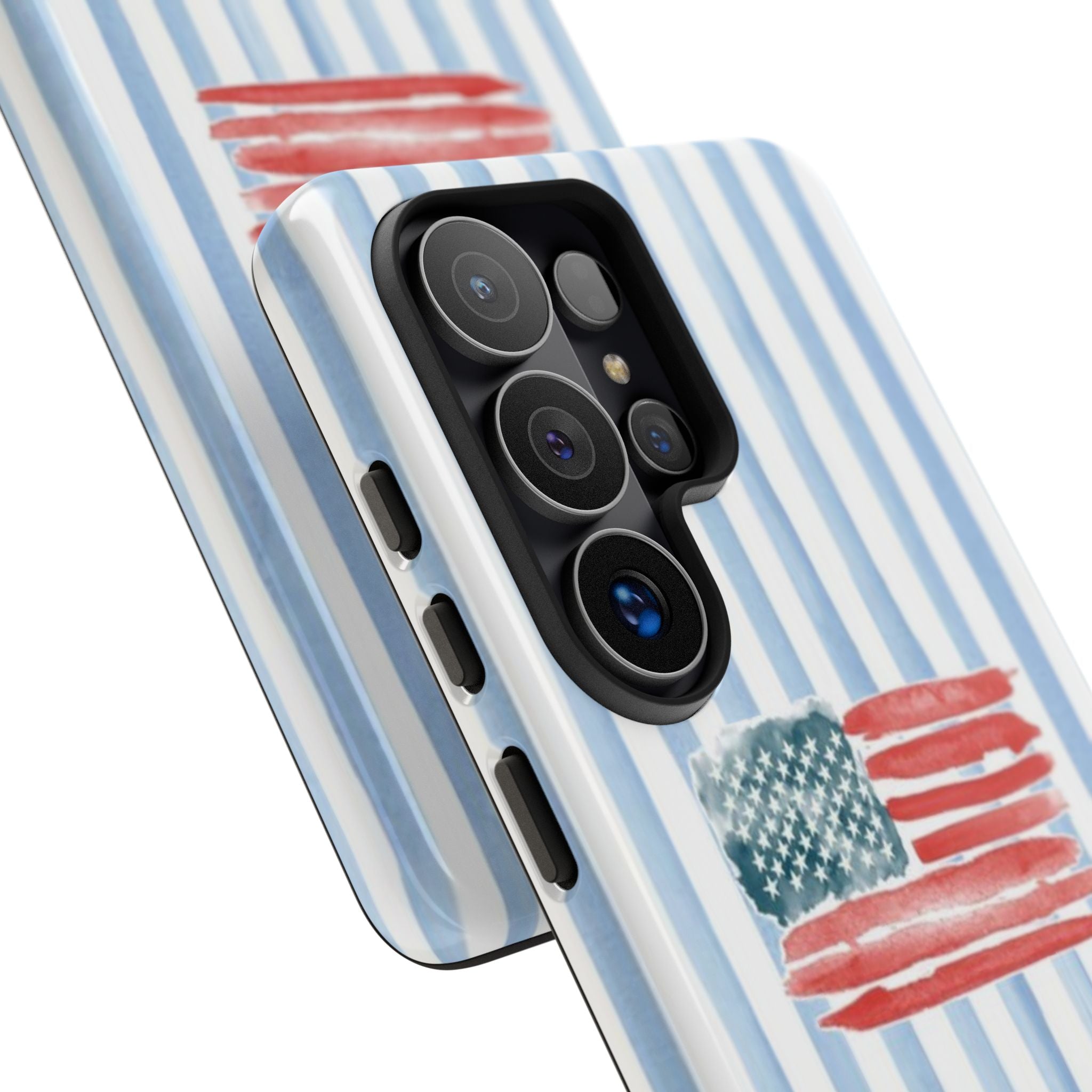 American Flag Watercolor Phone Case - Blue Stripe Tough Case