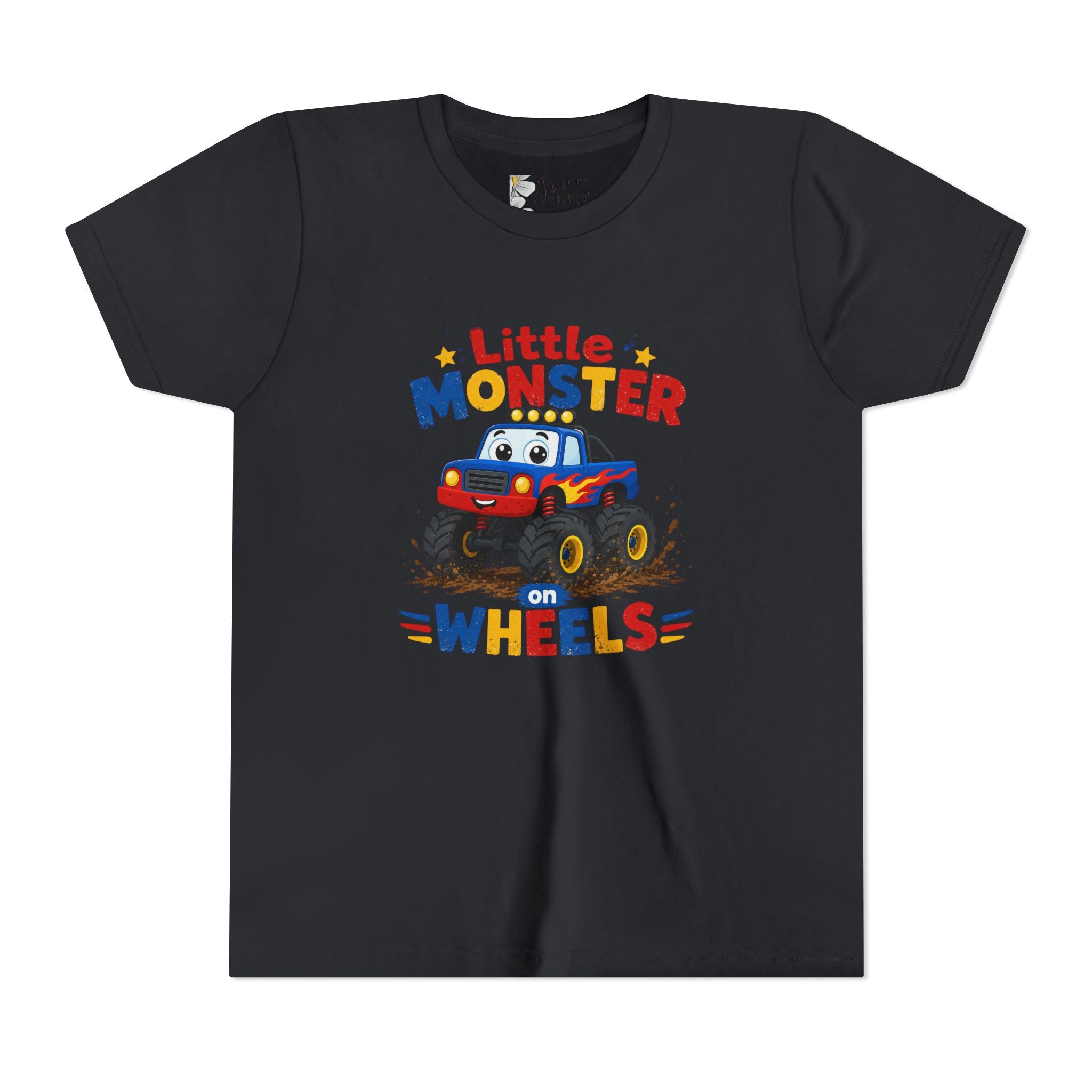 Kids Monster Truck Tee — "Little Monster on Wheels" Youth Short Sleeve Shirt