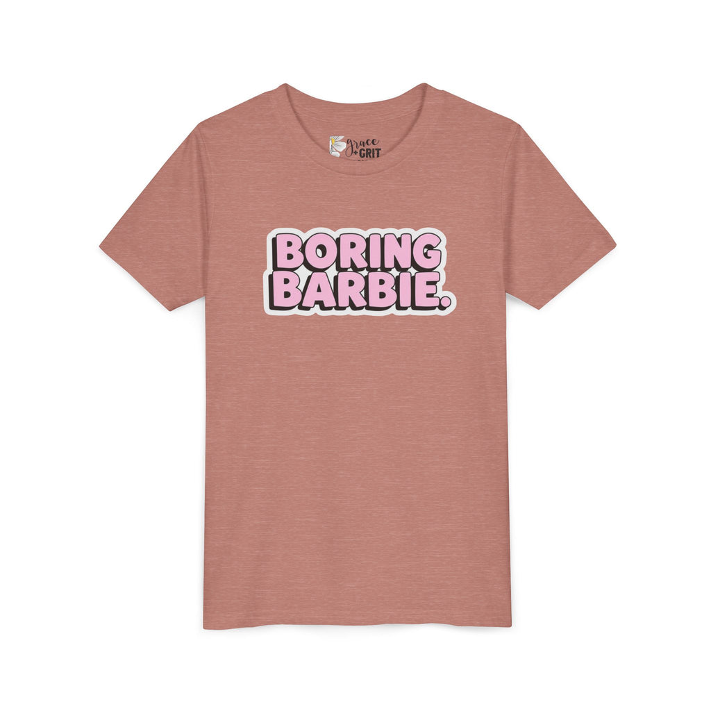 Youth Tee — "Boring Barbie" Pink Bubble Letter Graphic