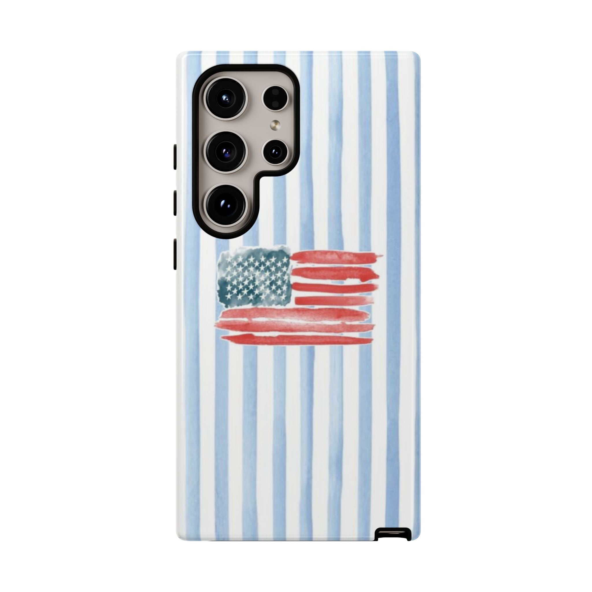 American Flag Watercolor Phone Case - Blue Stripe Tough Case