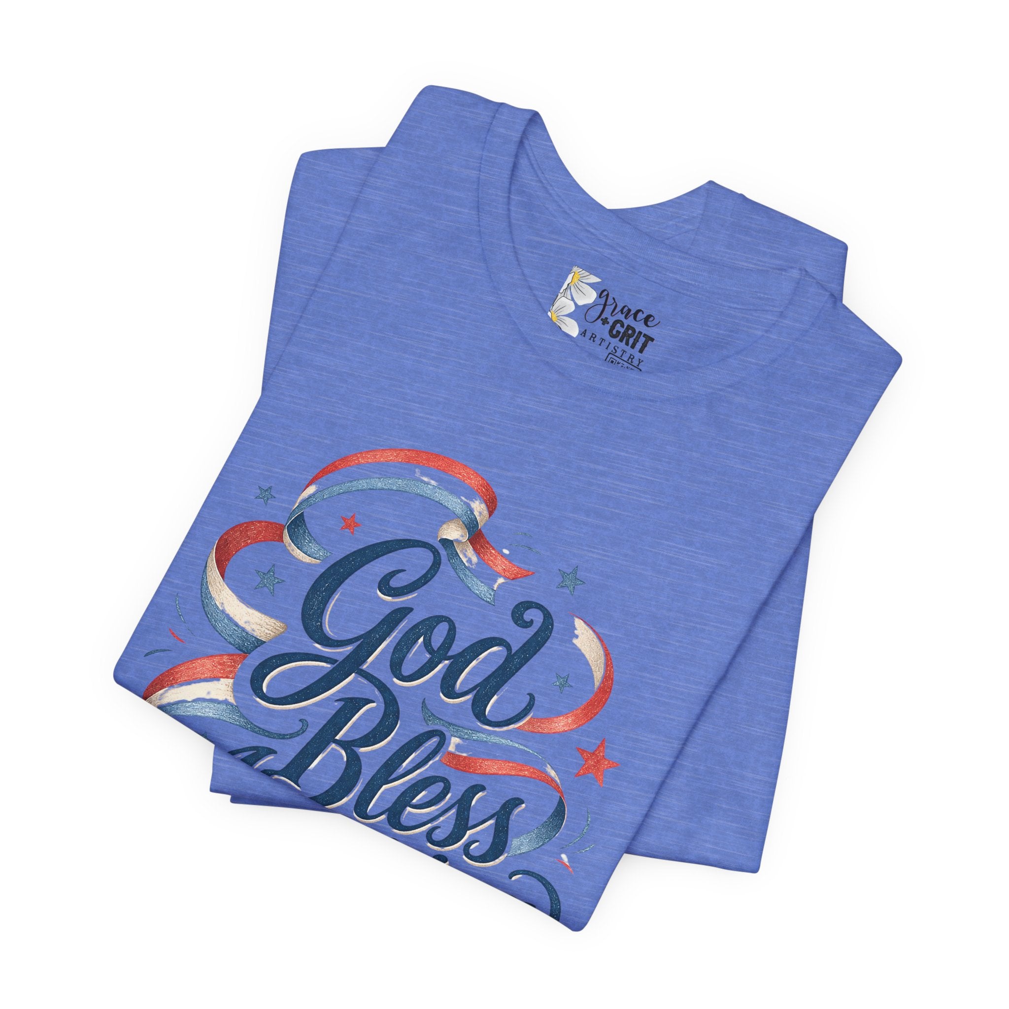God Bless America T-Shirt — Patriotic Vintage Script Tee for 4th of July