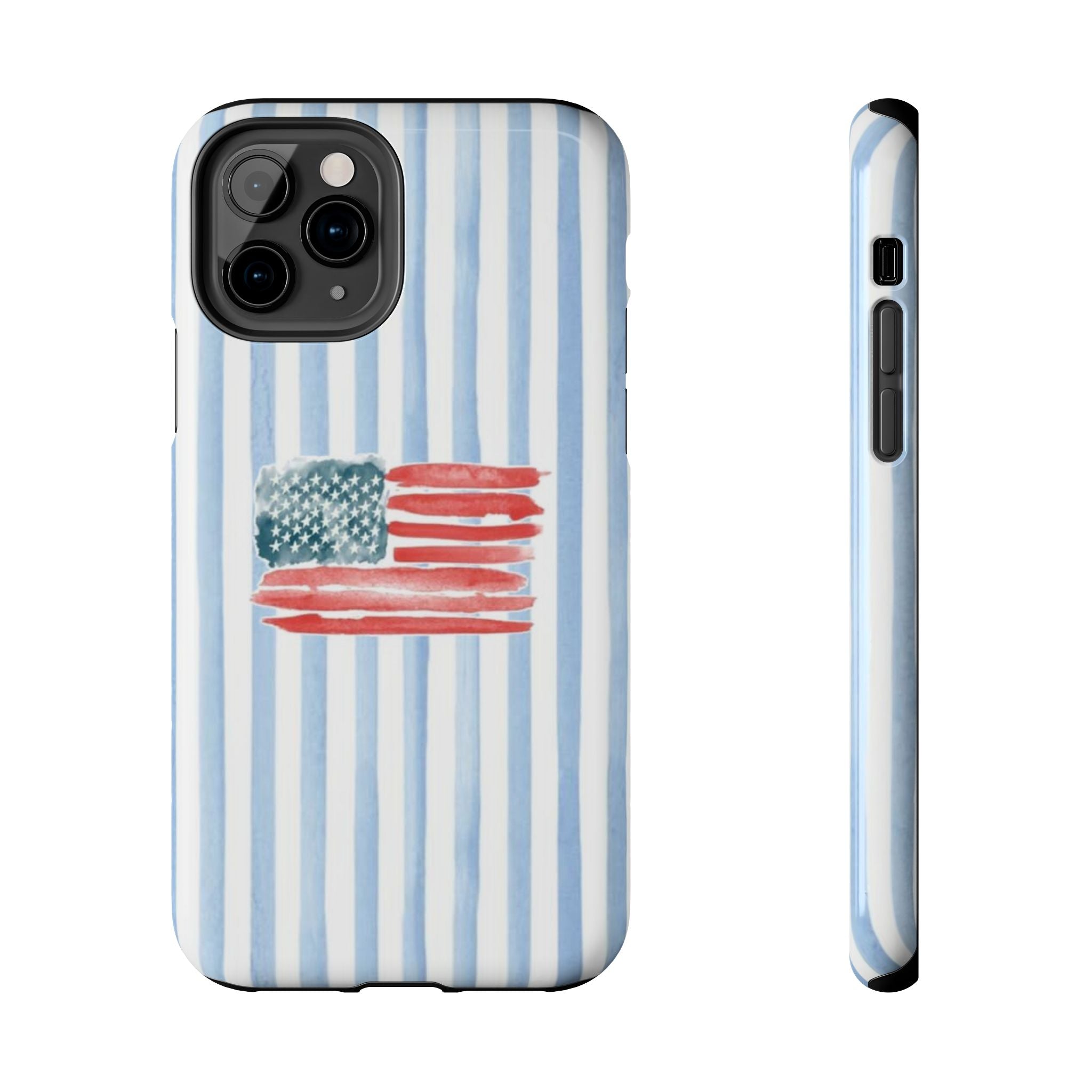 American Flag Watercolor Tough Phone Case — Blue Striped Patriotic Phone Case