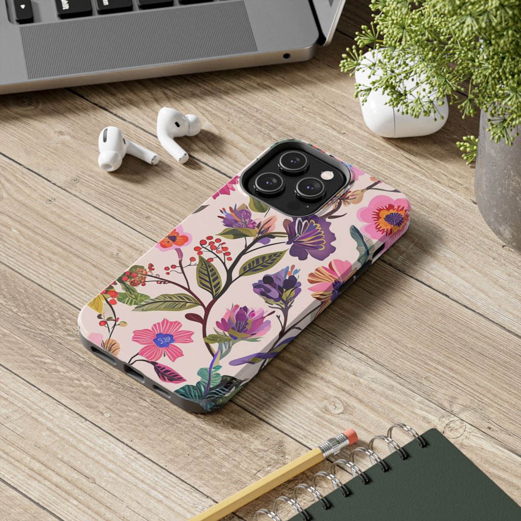 Floral Tough Phone Case – Colorful Botanical Flower Design