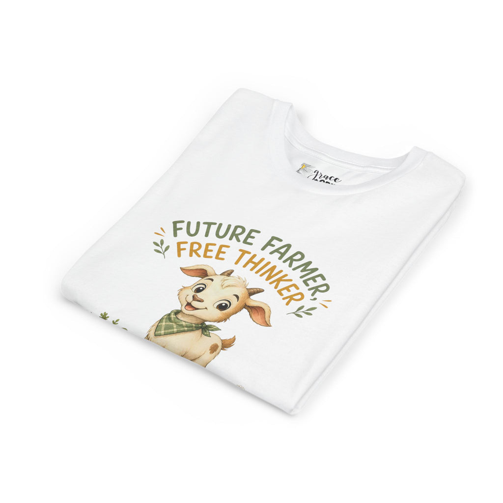 Youth Tee — "Future Farmer, Free Thinker" Cute Goat Kids Shirt