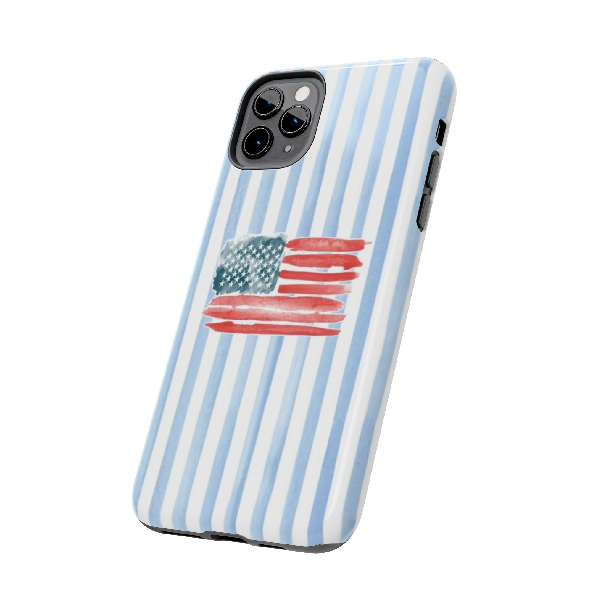 American Flag Watercolor Tough Phone Case — Blue Striped Patriotic Phone Case