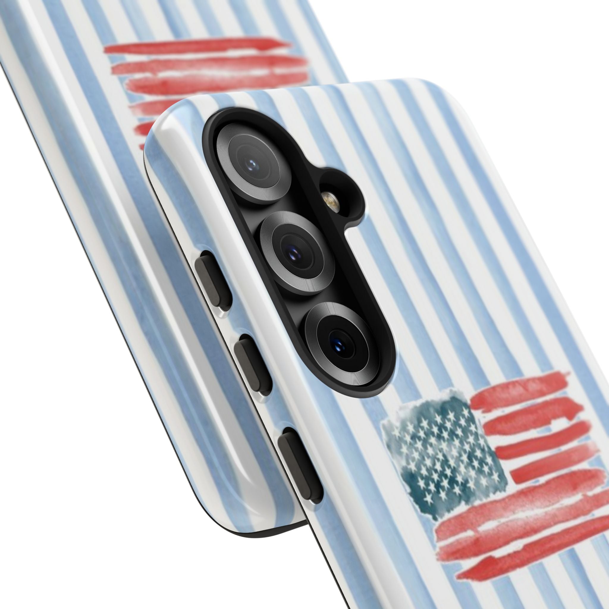 American Flag Watercolor Phone Case - Blue Stripe Tough Case