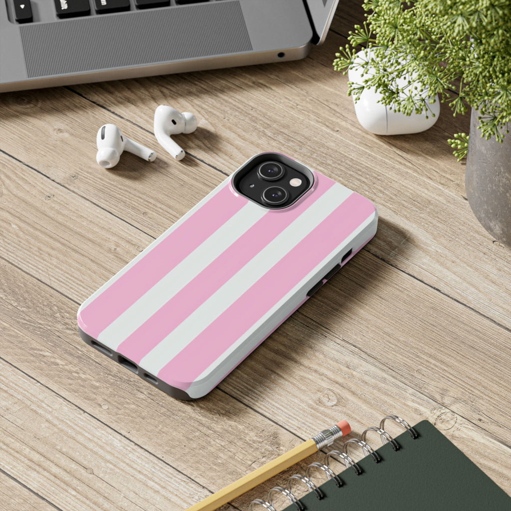 Pink & White Stripe Tough Phone Case — Protective Stripe iPhone Cover