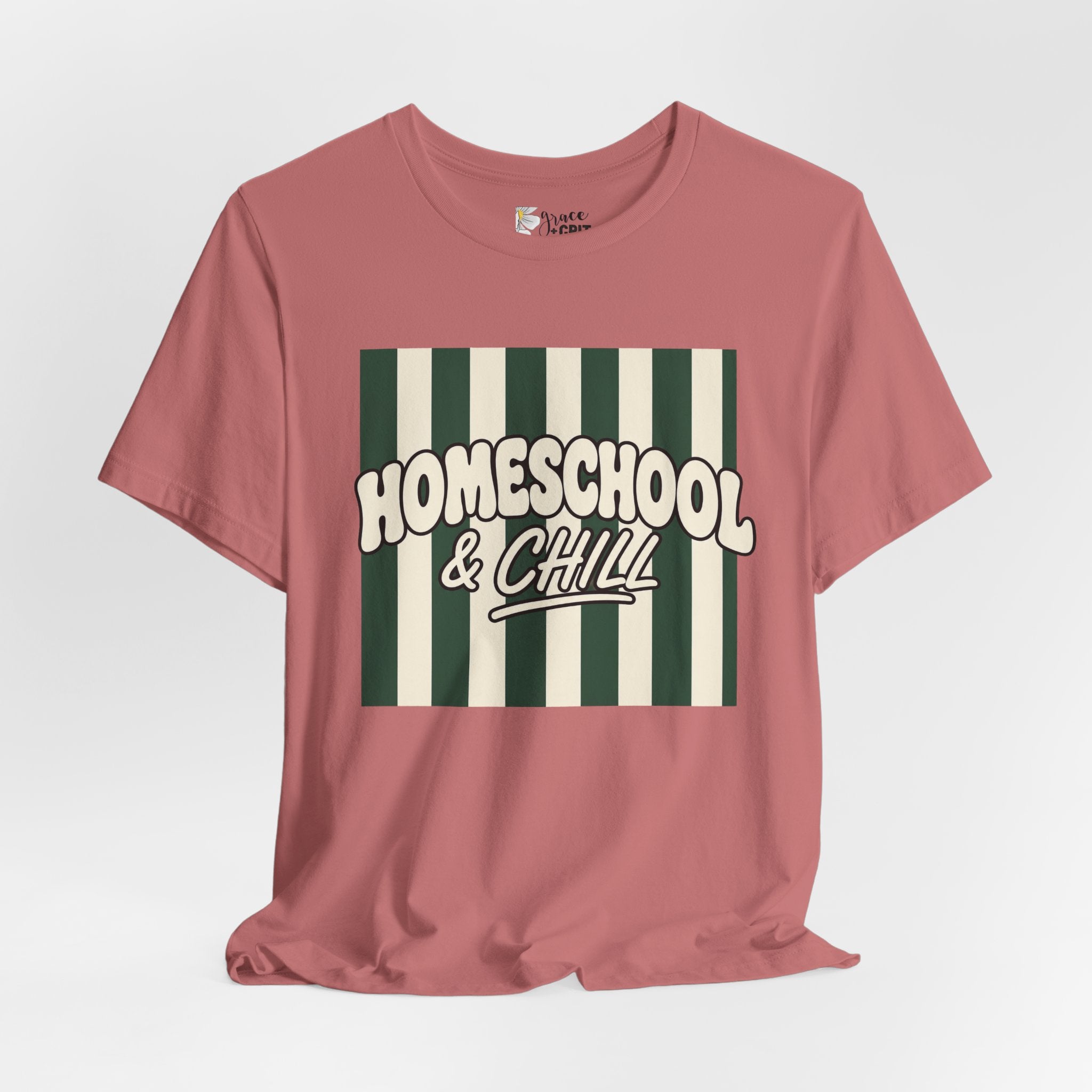 Homeschool & Chill T-Shirt — Retro Green Striped Homeschool Tee