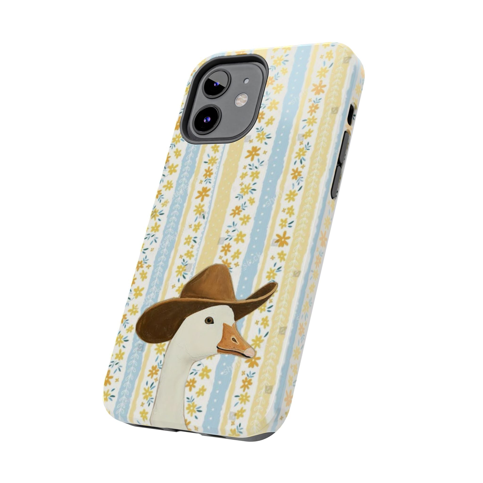Cowboy Goose Tough Phone Case — Cute Farm Animal iPhone Case with Floral Stripes