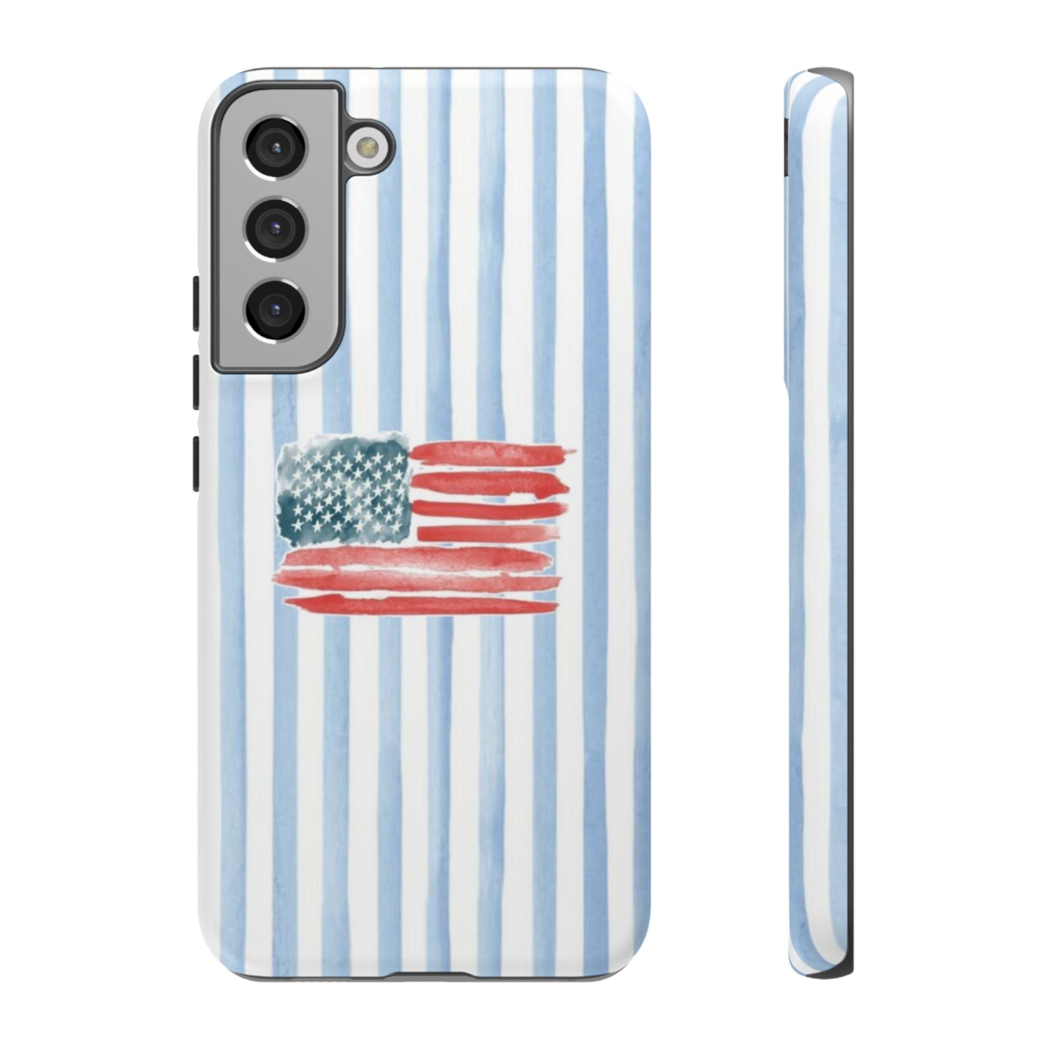 American Flag Watercolor Phone Case - Blue Stripe Tough Case