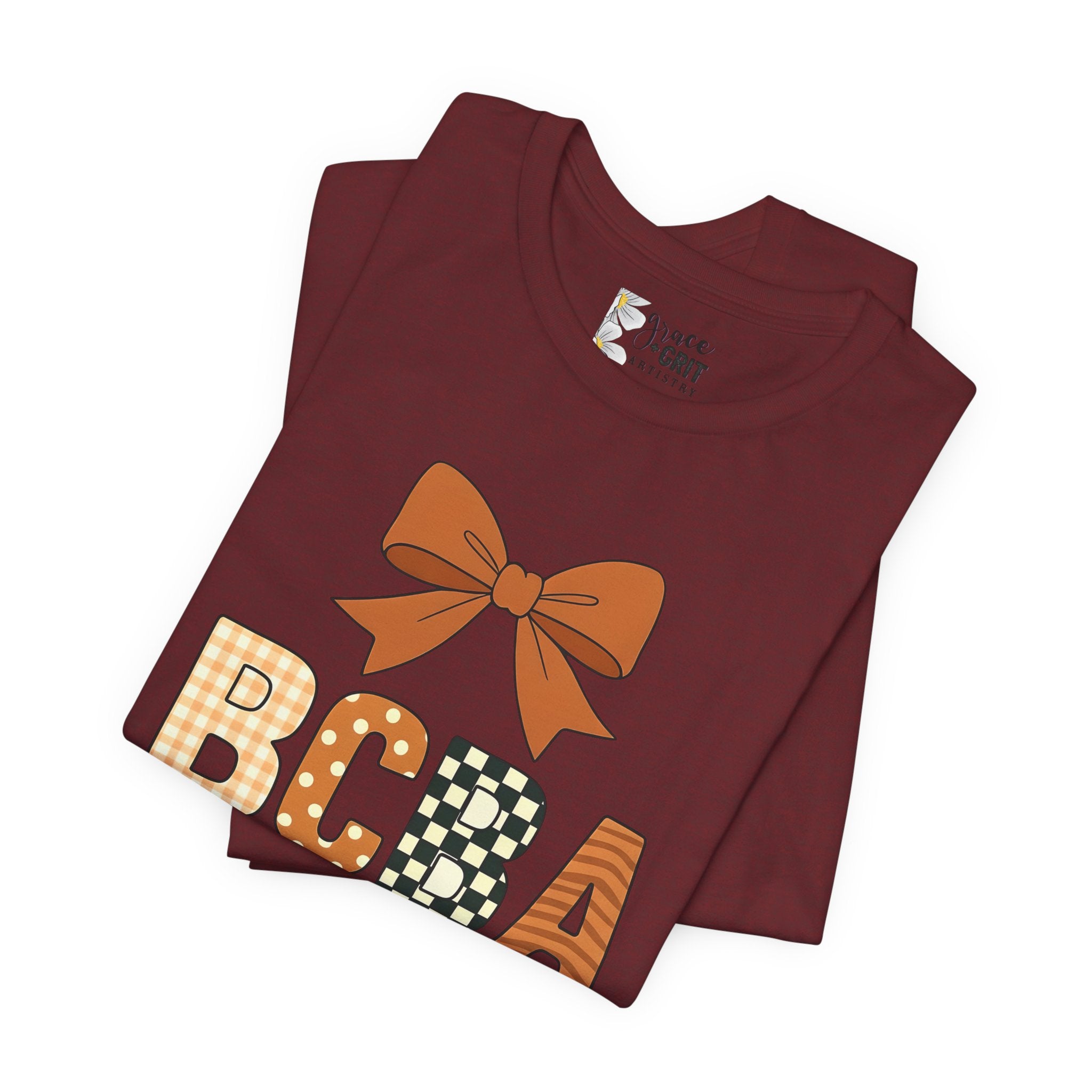 BCBA Monogram Tee | Bow Accent, Orange Plaid and Polka Dot Letters