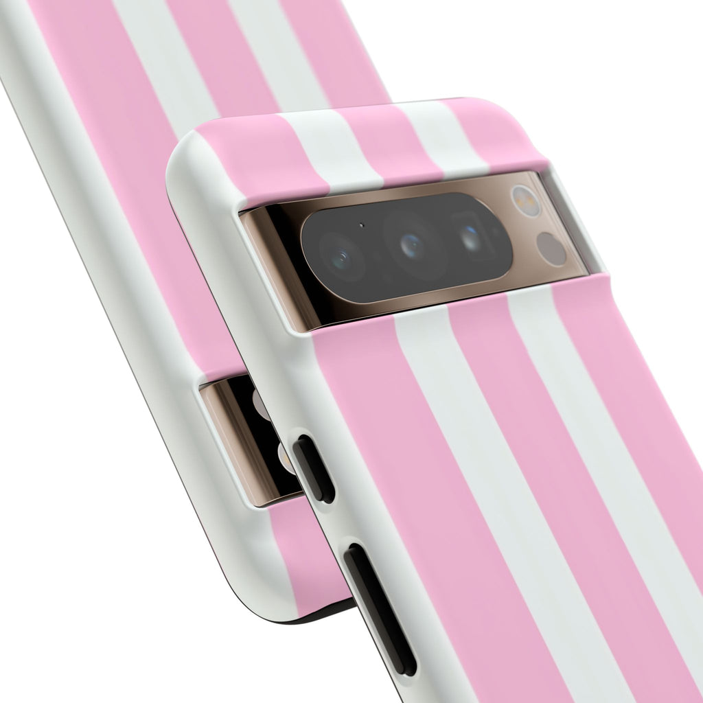 Pink & White Striped Tough Phone Case — Durable Protective Phone Cover