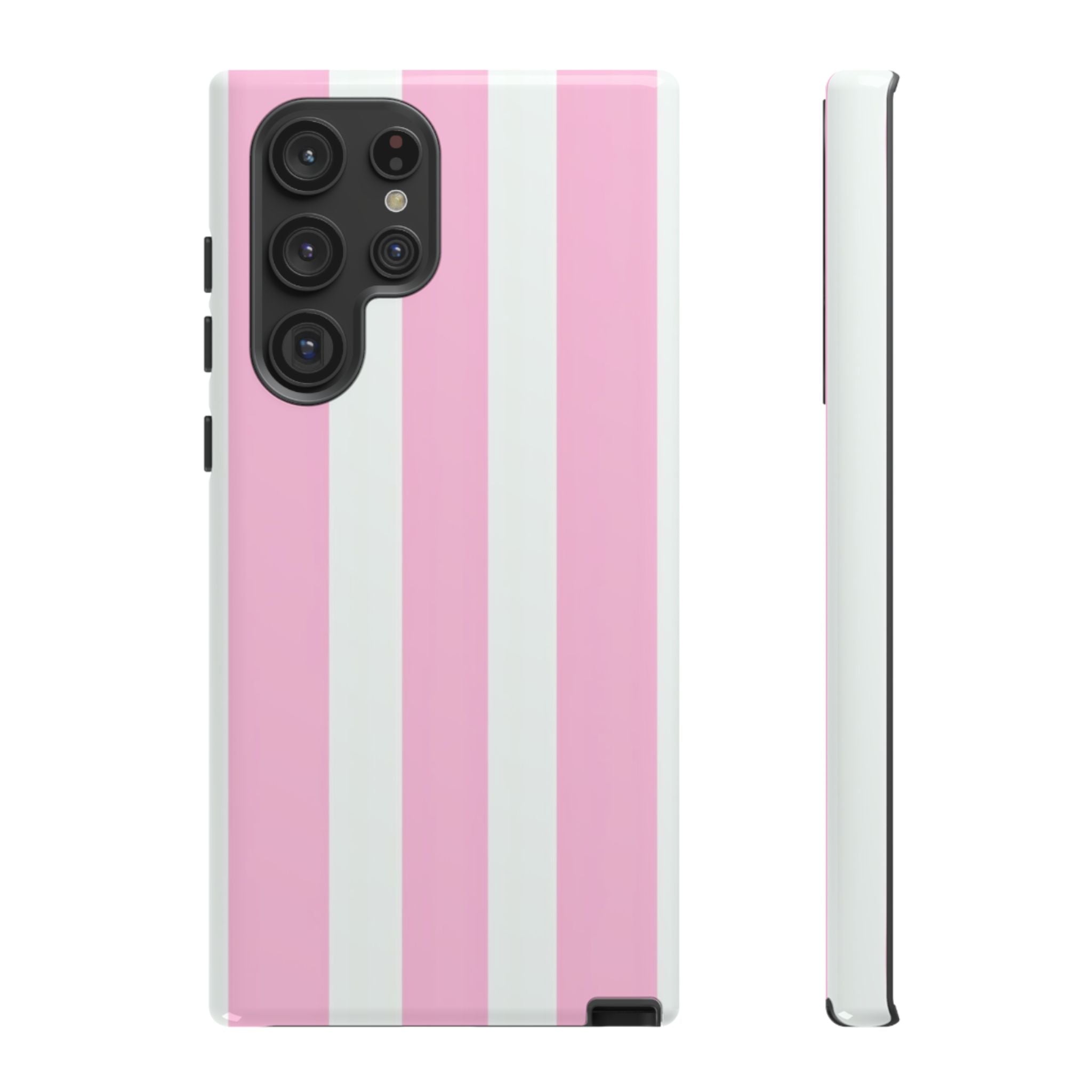 Pink & White Striped Tough Phone Case — Durable Protective Phone Cover