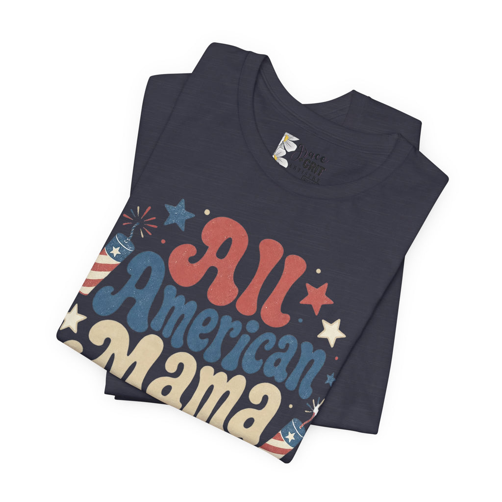 All American Mama T-Shirt – Vintage Patriotic Mom Tee (4th of July)