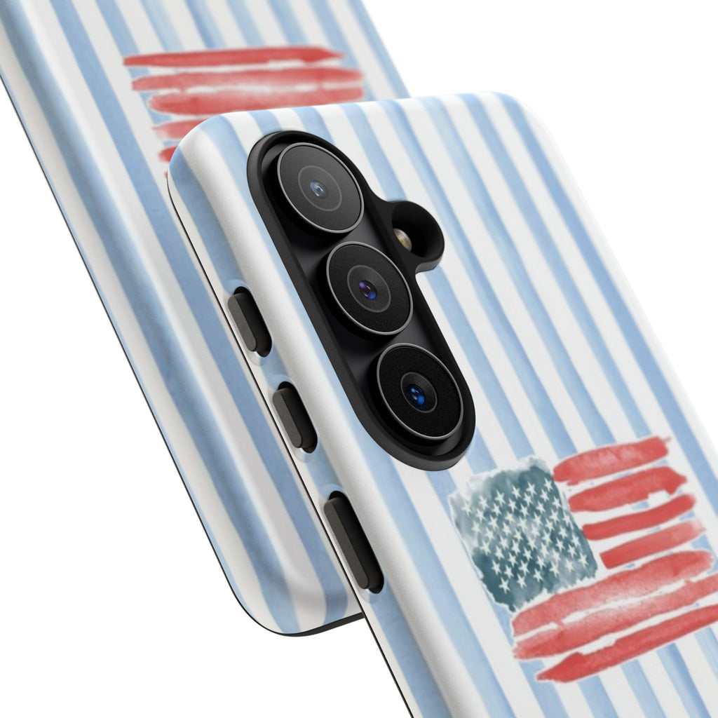 American Flag Watercolor Phone Case - Blue Stripe Tough Case