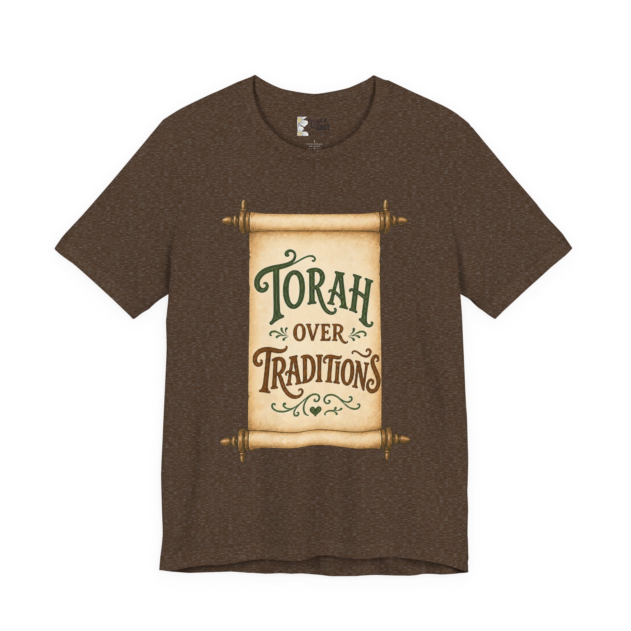 Torah Over Traditions Tee | Scroll Typography Jewish Faith Shirt