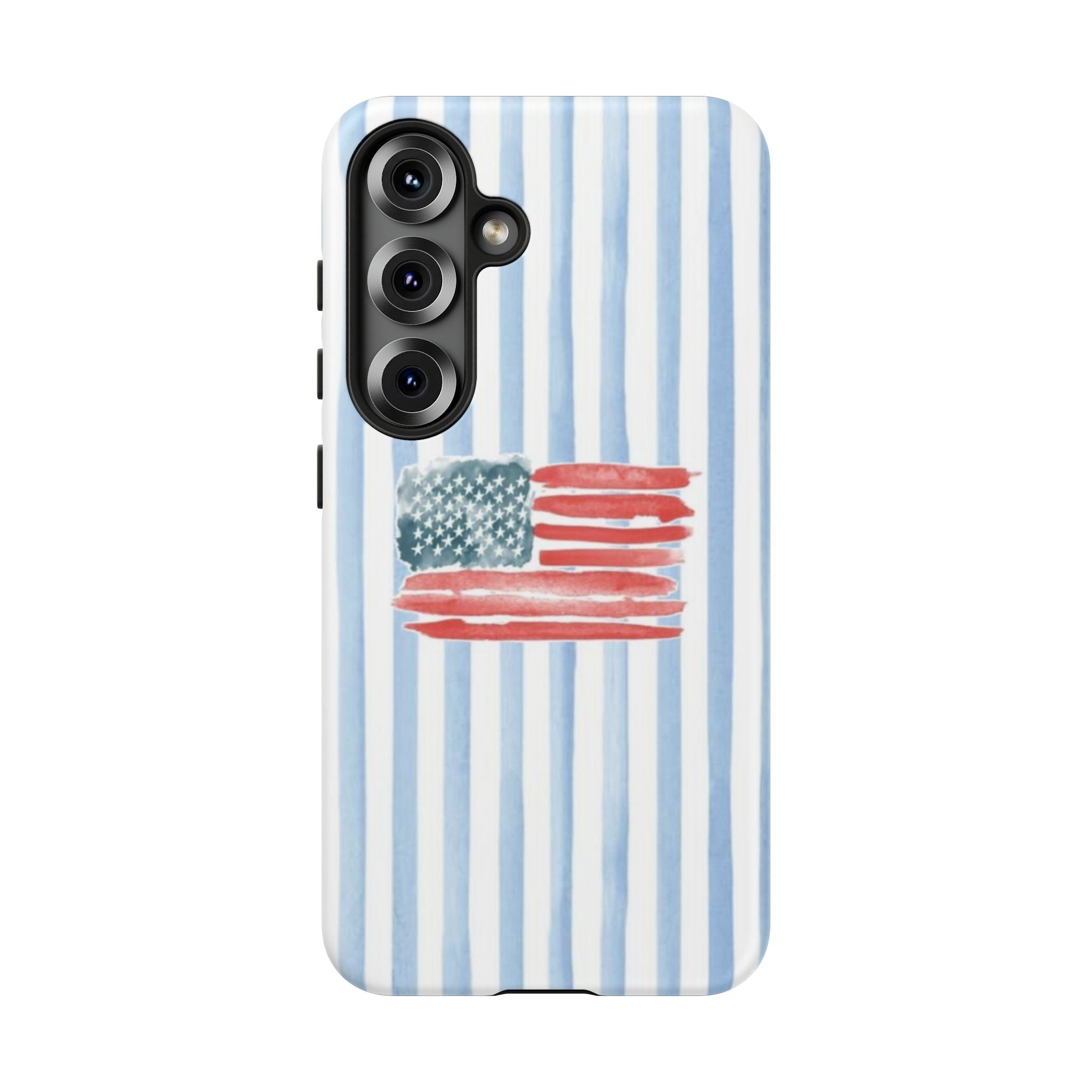 American Flag Watercolor Phone Case - Blue Stripe Tough Case