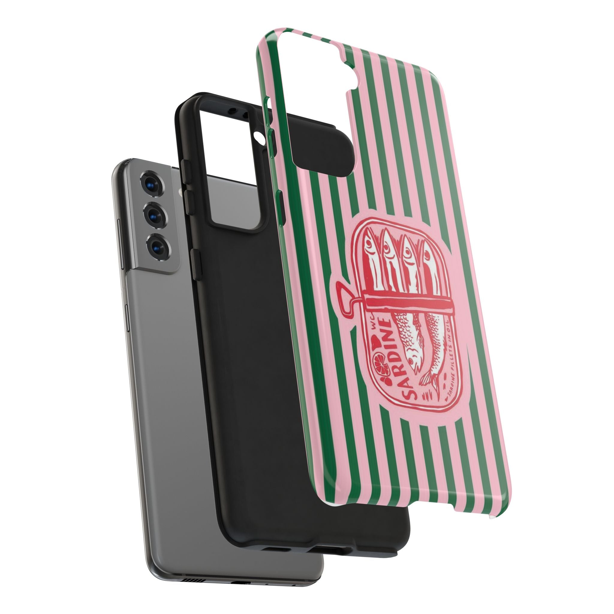 Sardine Stripes Tough Phone Case — Retro Pink & Green Protective Phone Cover