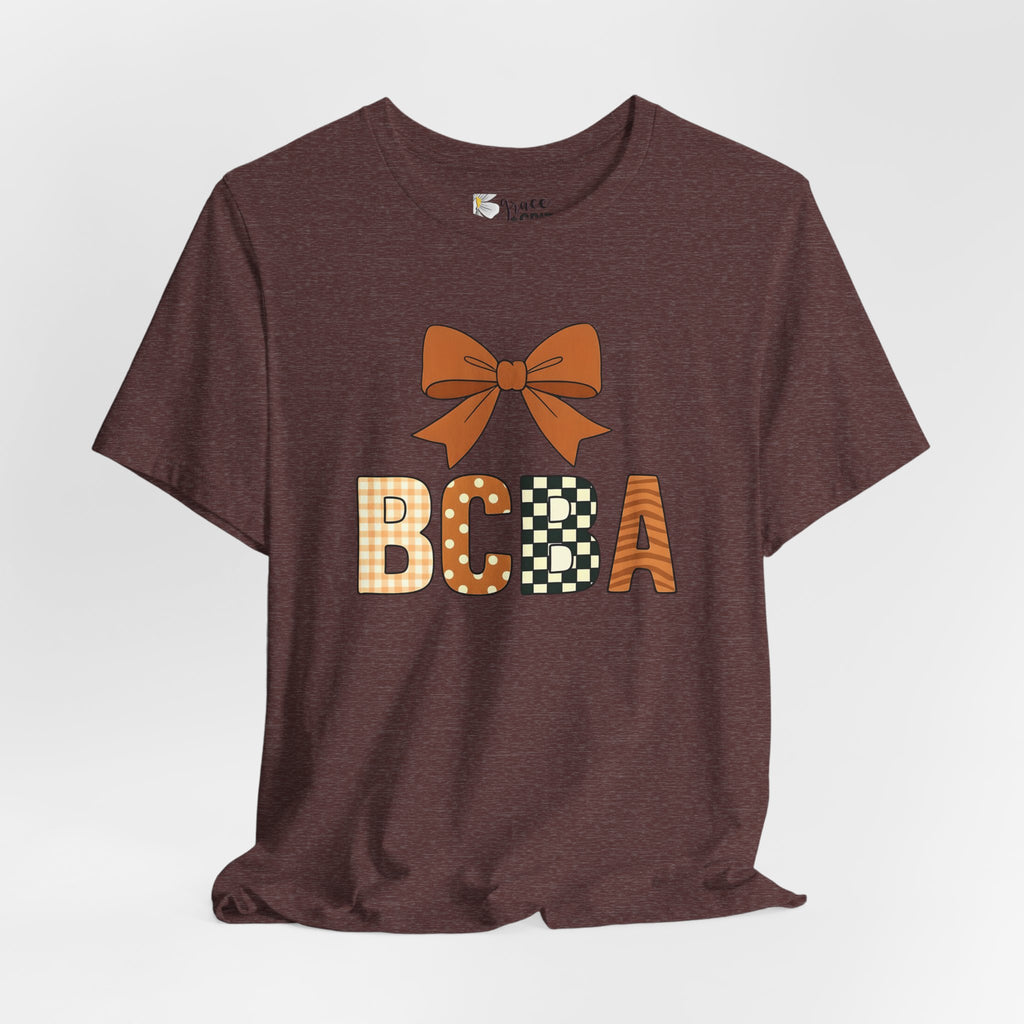 BCBA Monogram Tee | Bow Accent, Orange Plaid and Polka Dot Letters