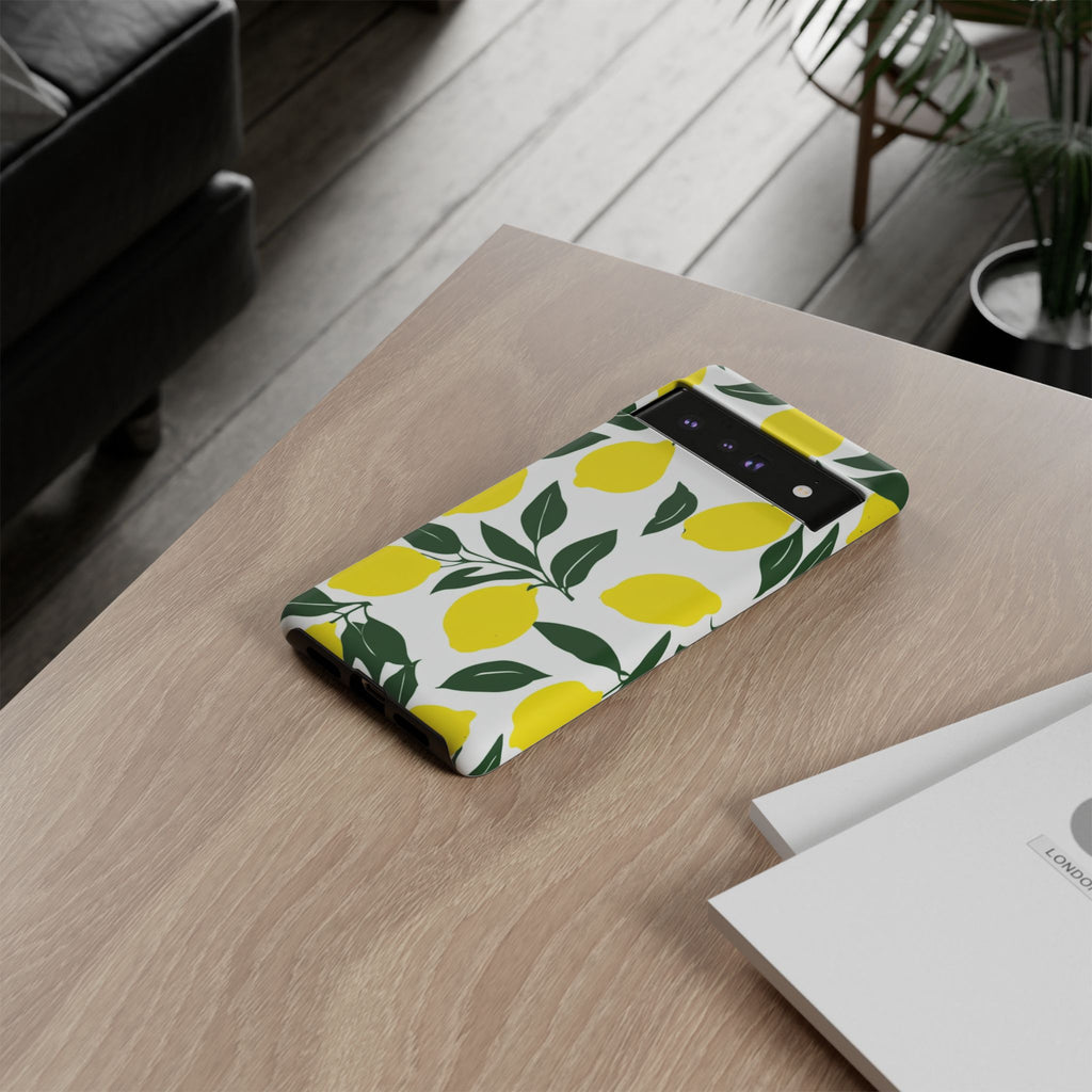 Lemon Pattern Tough Phone Case — Bright Citrus Protective Cover