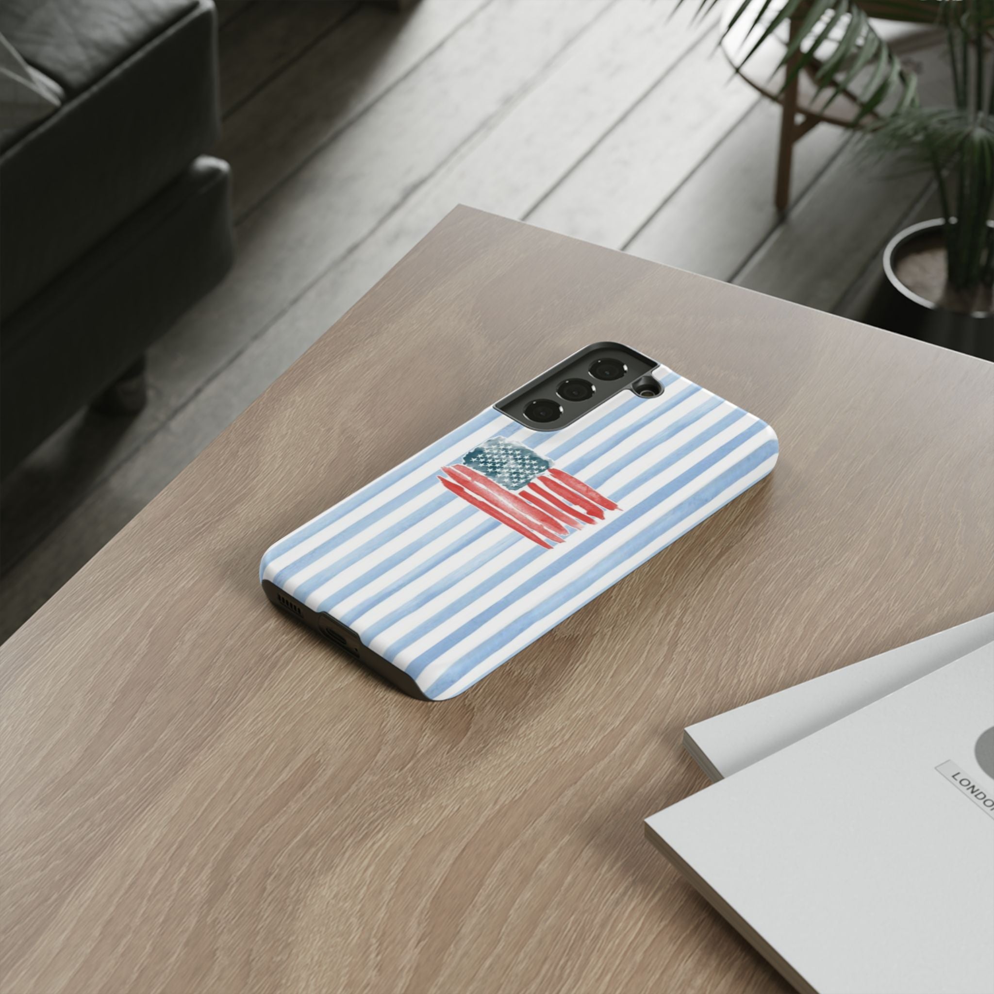 American Flag Watercolor Phone Case - Blue Stripe Tough Case
