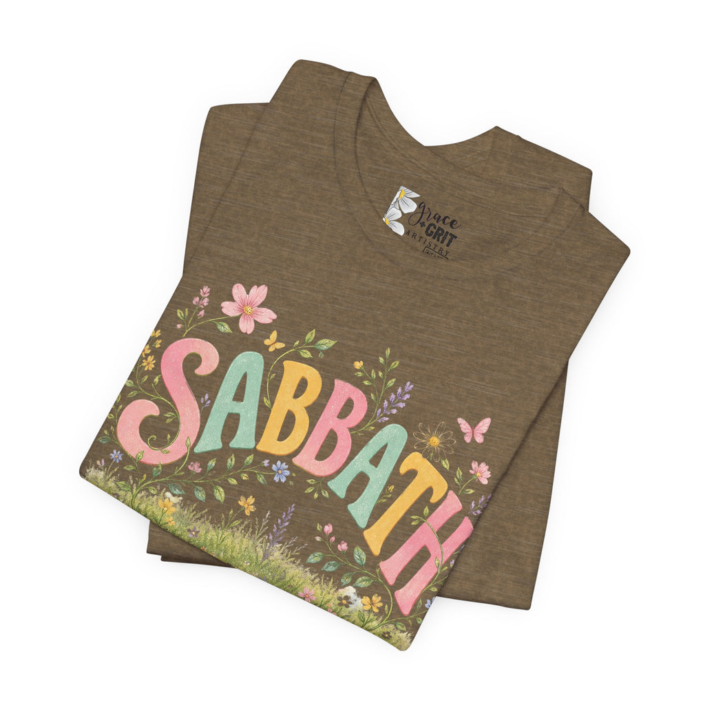 Sabbath Floral Script Tee | Pastel Flowers, Meadow Illustration