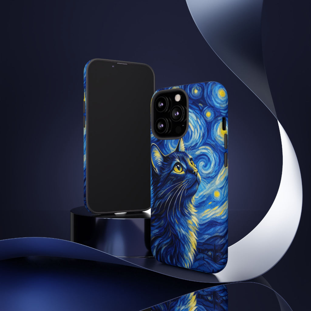 Starry Night Cat Phone Case — Van GoghStyle Blue Galaxy iPhone Cover