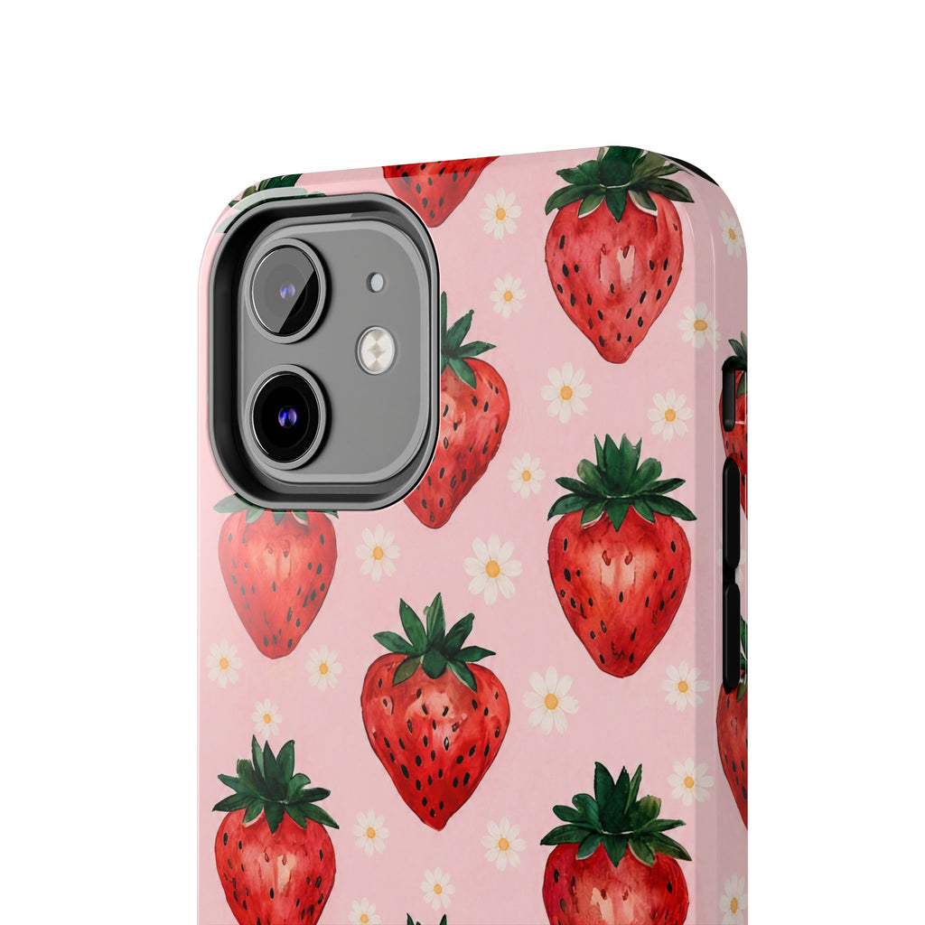 Strawberry Pattern Tough Phone Case — Cute Pink Fruit iPhone/Android Protection