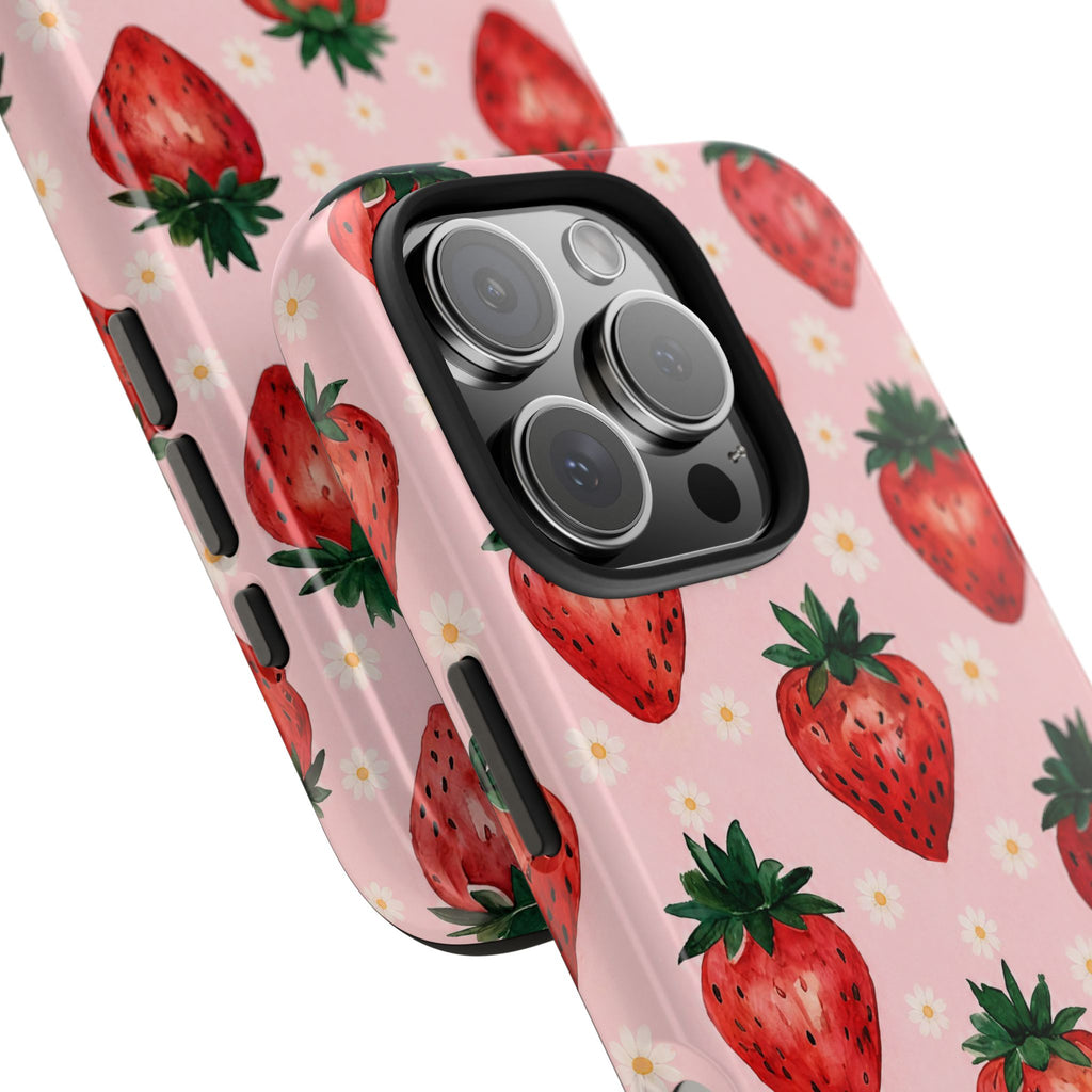 Strawberry Pattern Tough Phone Case — Cute Pink Fruit iPhone/Android Protection